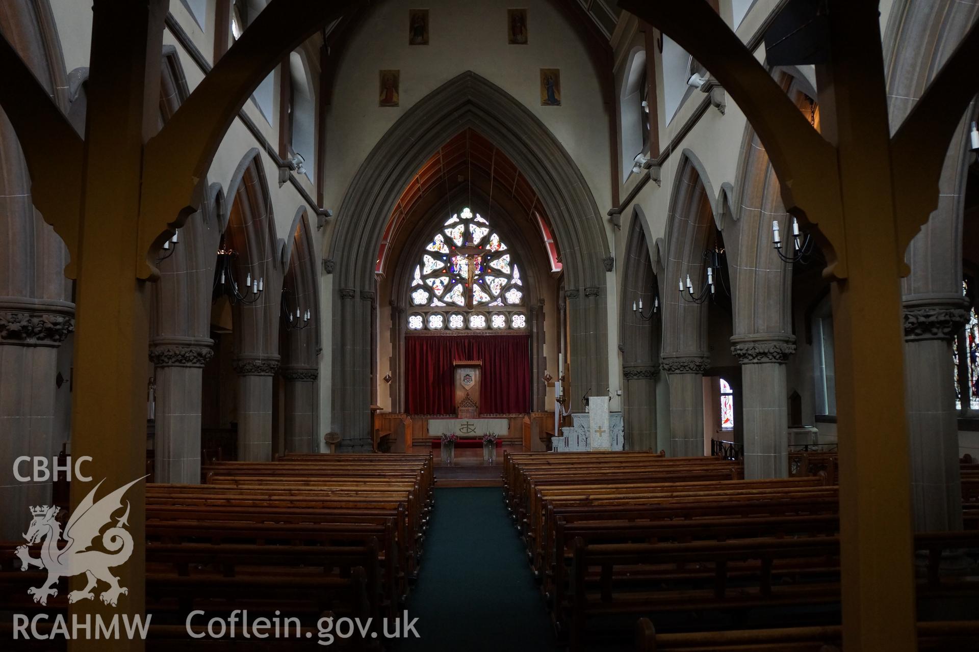 Digital colour photograph showing interior of Our Lady of Sorrows Catholic cathedral church, Wrexham.