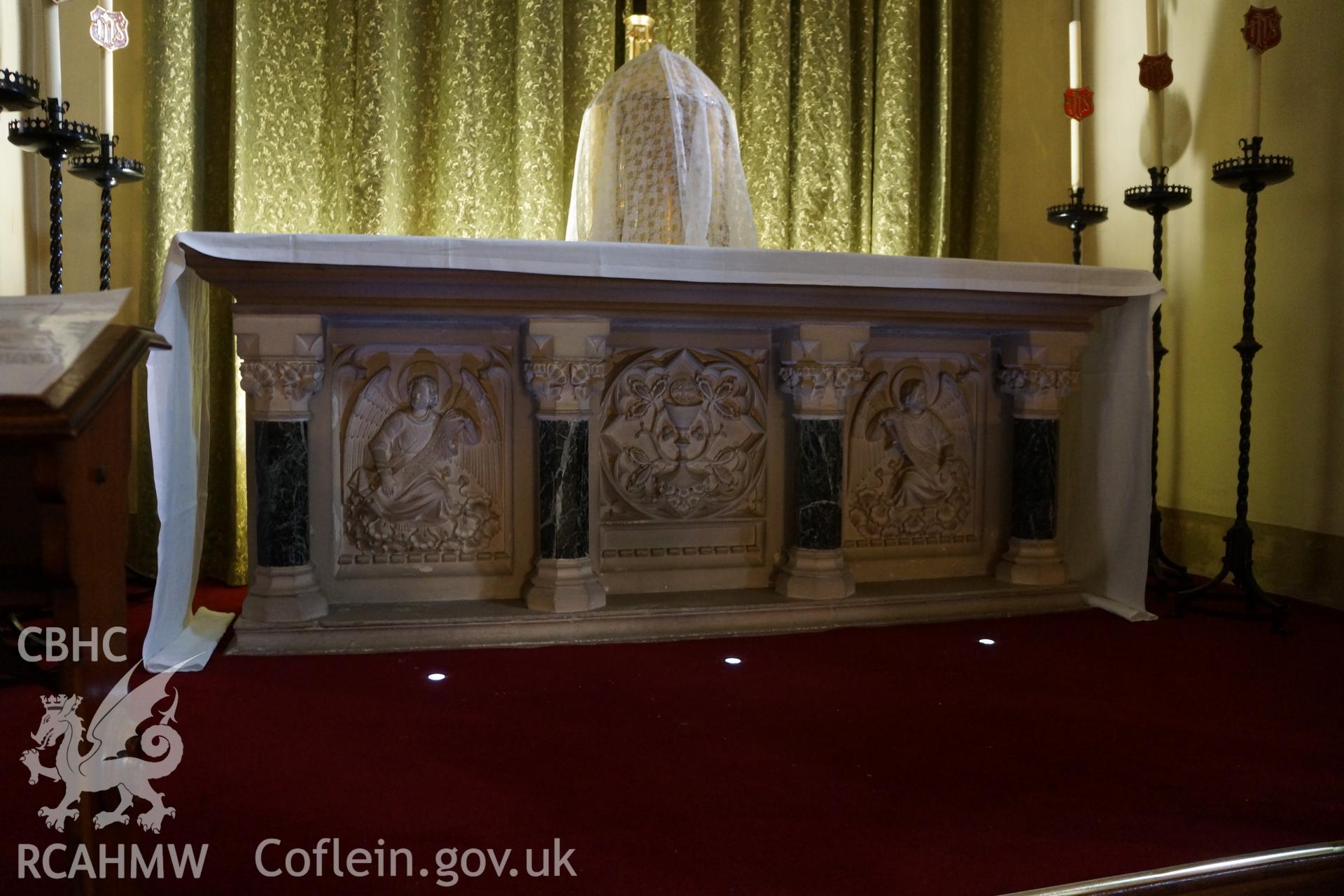 Digital colour photograph showing altar at Our Lady of Sorrows Catholic cathedral church, Wrexham.