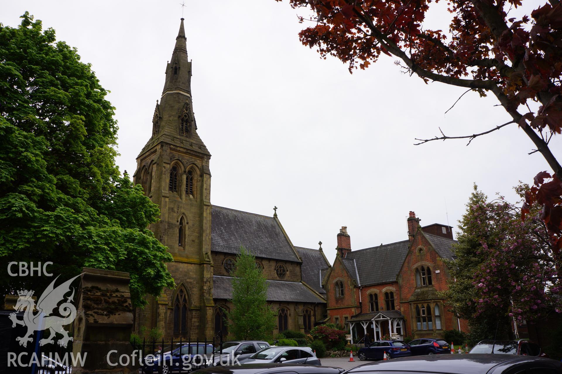 Digital colour photograph showing exterior of Our Lady of Sorrows Catholic cathedral church, Wrexham.