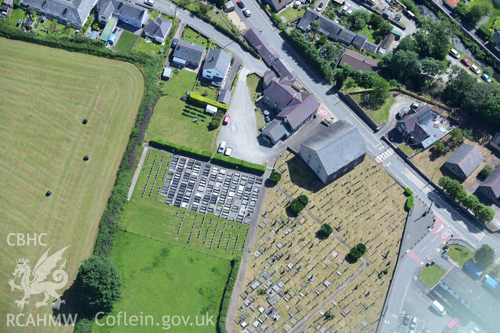 Digital colour aerial photograph showing Bwlchgwynt chapel, Tregaron, taken on 11th July 2022.