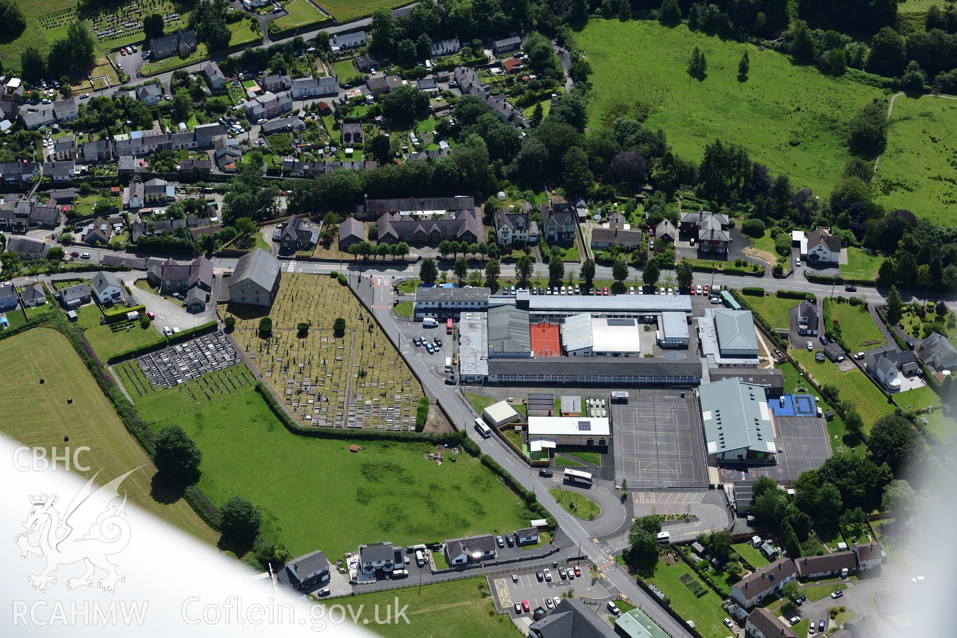 Digital colour aerial photograph showing Ysgol Henry Richard, Tregaron, taken on 11th July 2022.