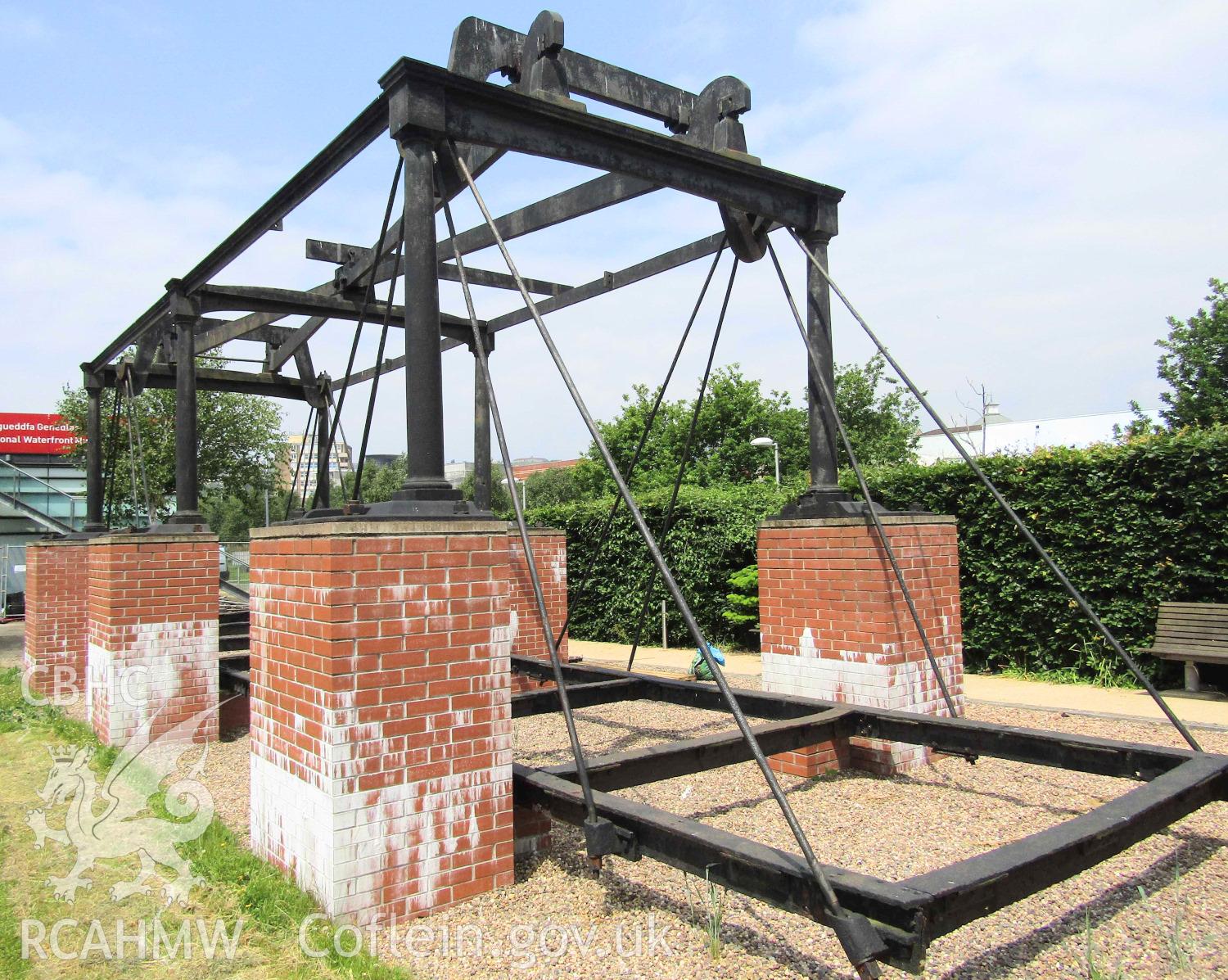 Colour digital photograph showing general view of the boat weighing machine that was used on the Glamorganshire Canal. Photographed by Kelvin Merriott at the National Waterfront Museum, Swansea, in 2018.