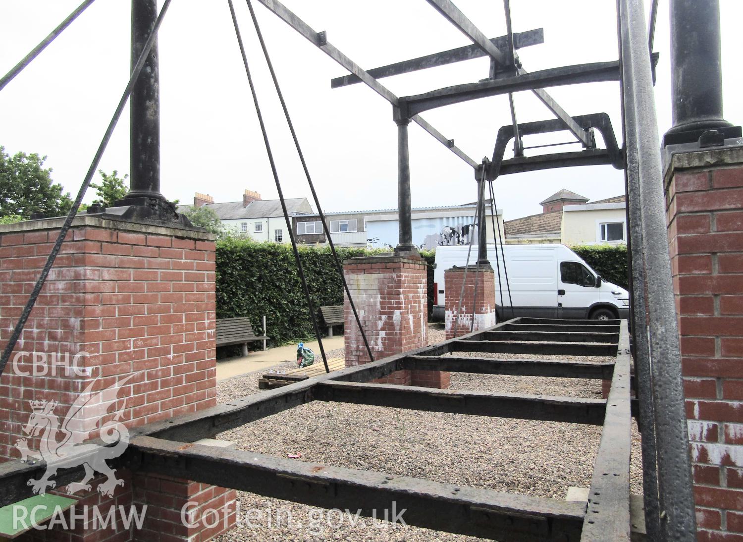 Colour digital photograph showing general view looking down the boat weighing machine that was used on the Glamorganshire Canal. Photographed by Kelvin Merriott at the National Waterfront Museum, Swansea, in 2018.