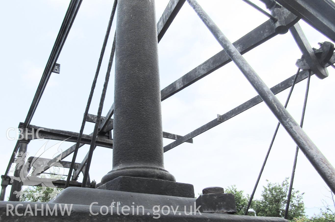 Colour digital photograph showing detailed view of the top of the boat weighing machine that was used on the Glamorganshire Canal. Photographed by Kelvin Merriott at the National Waterfront Museum, Swansea, in 2018.