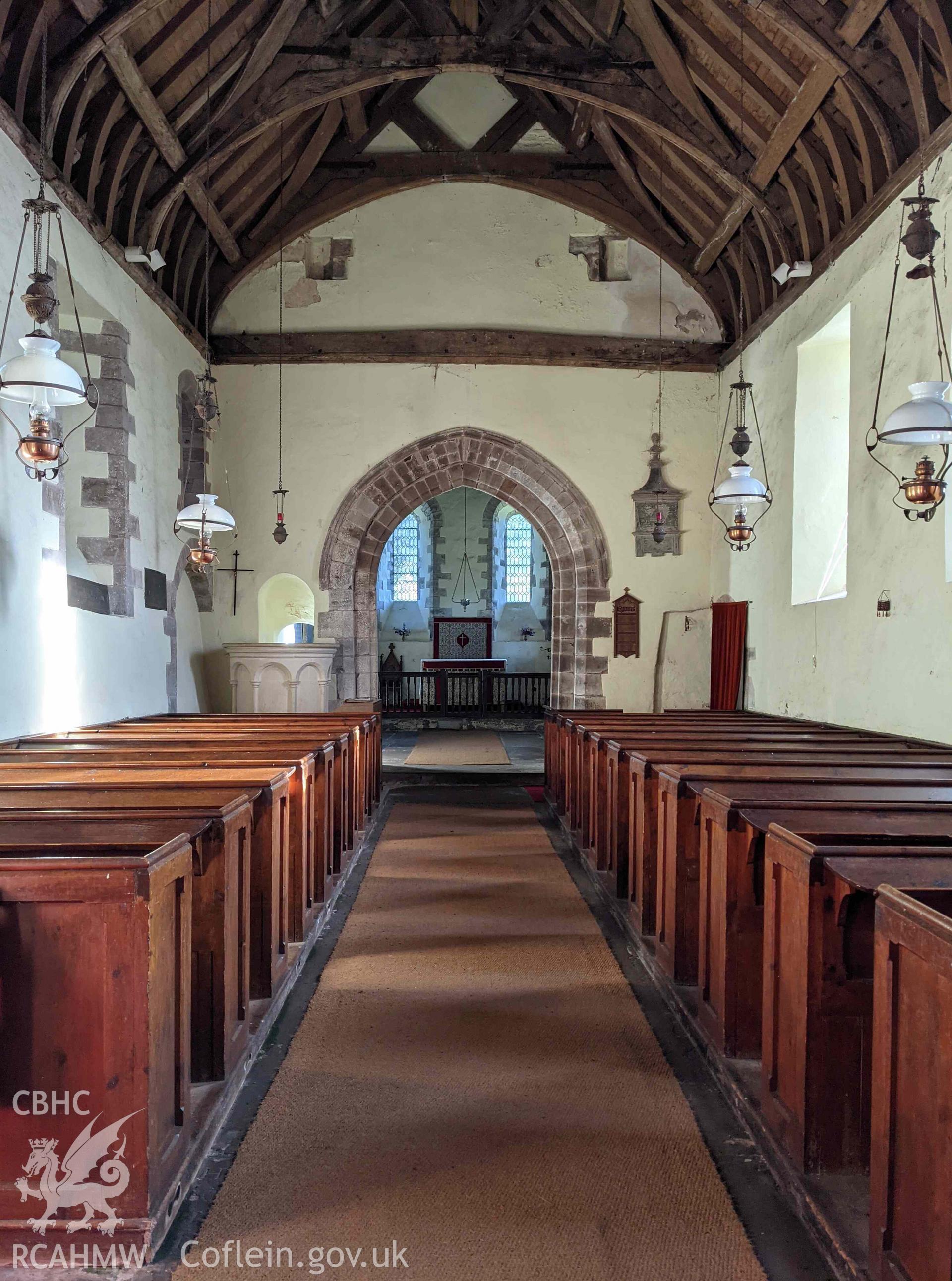 St Davids Church, Llanthony. Nave towards chancel and altar Taken by Meilyr Powel.