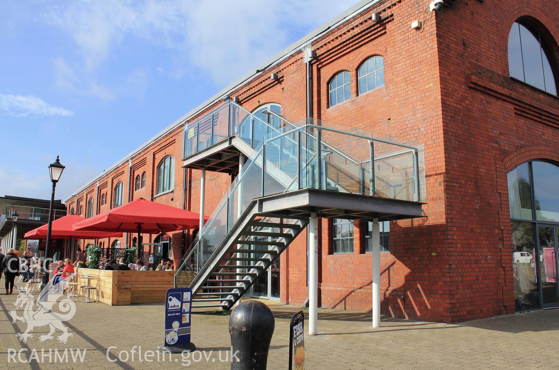 Coast Lines warehouse. South east corner with external staircase Taken by Meilyr Powel.