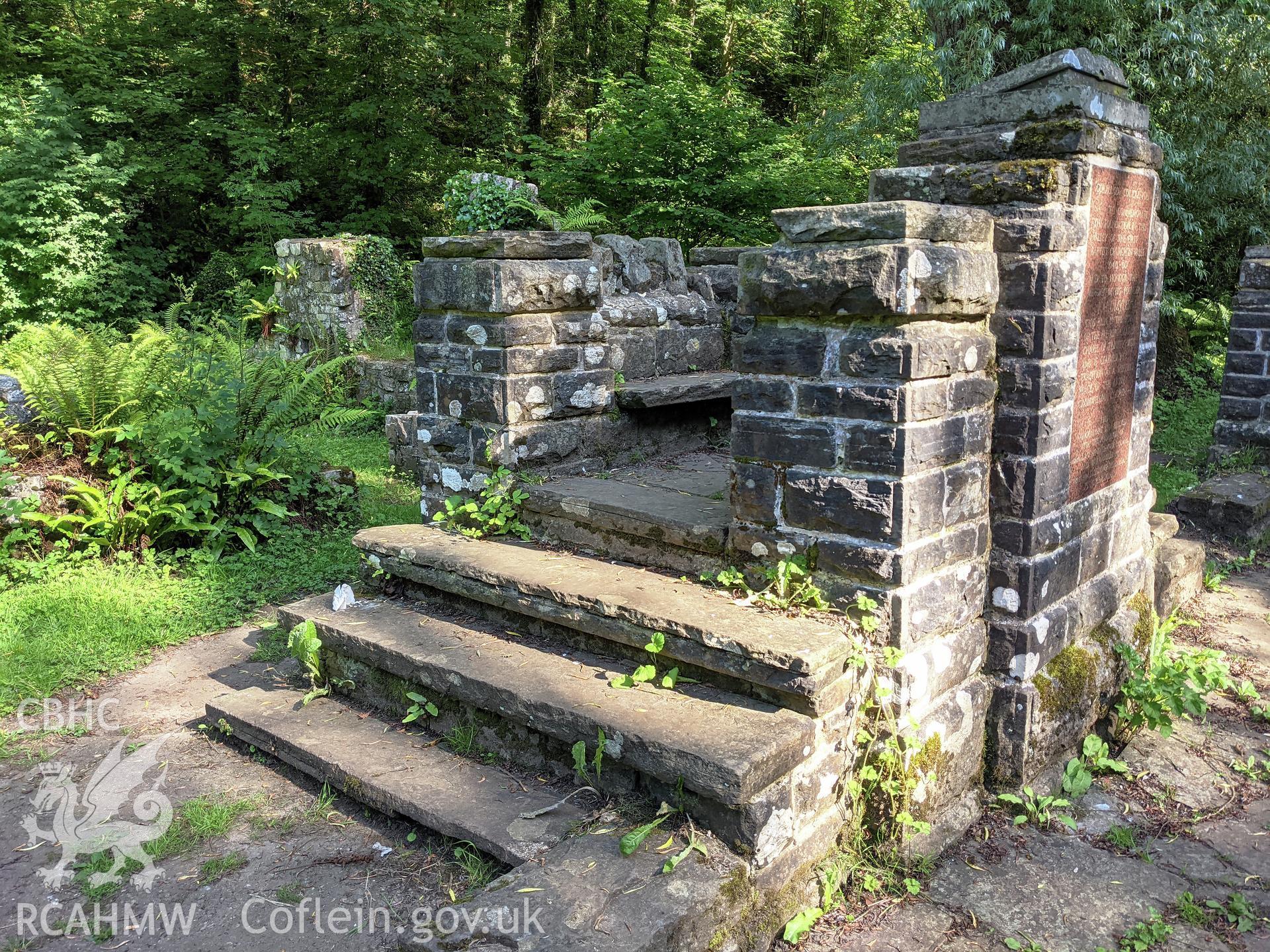 Trinity Well Chapel stone remains, steps to pulpit Taken by Meilyr Powel.