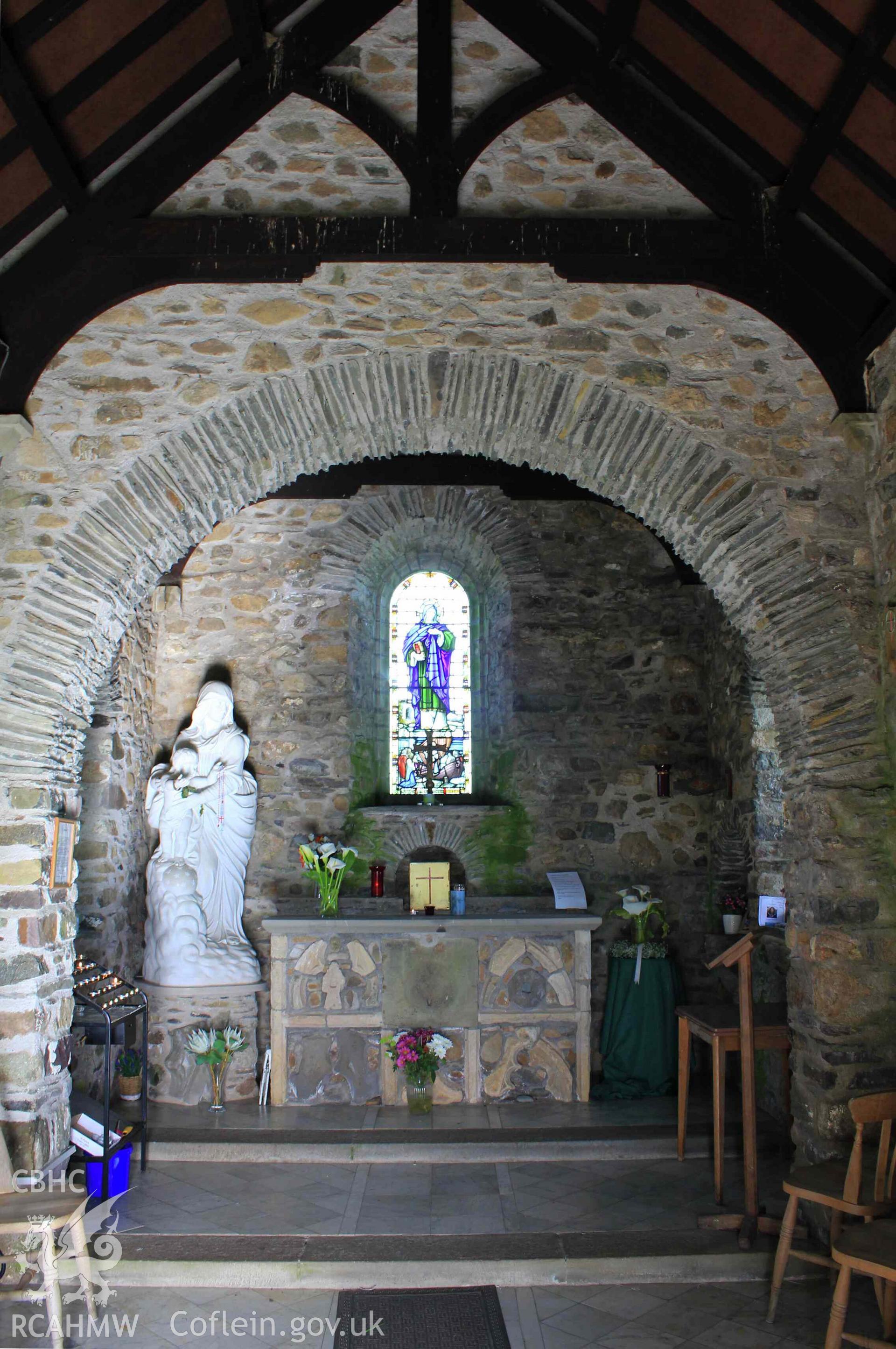 Interior, chancel and east stained glass window of Catholic Church, St Davids Taken by Meilyr Powel.