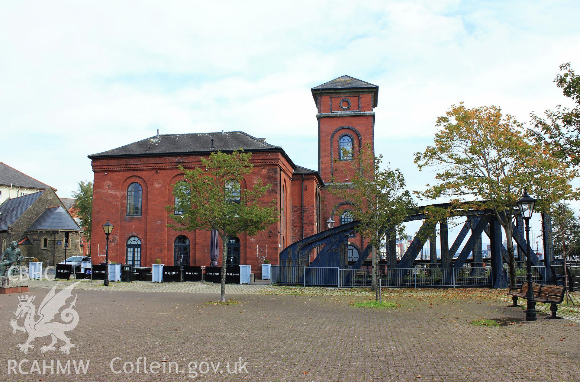 Pump House, Swansea, west face and south dock swing bridge Taken by Meilyr Powel.