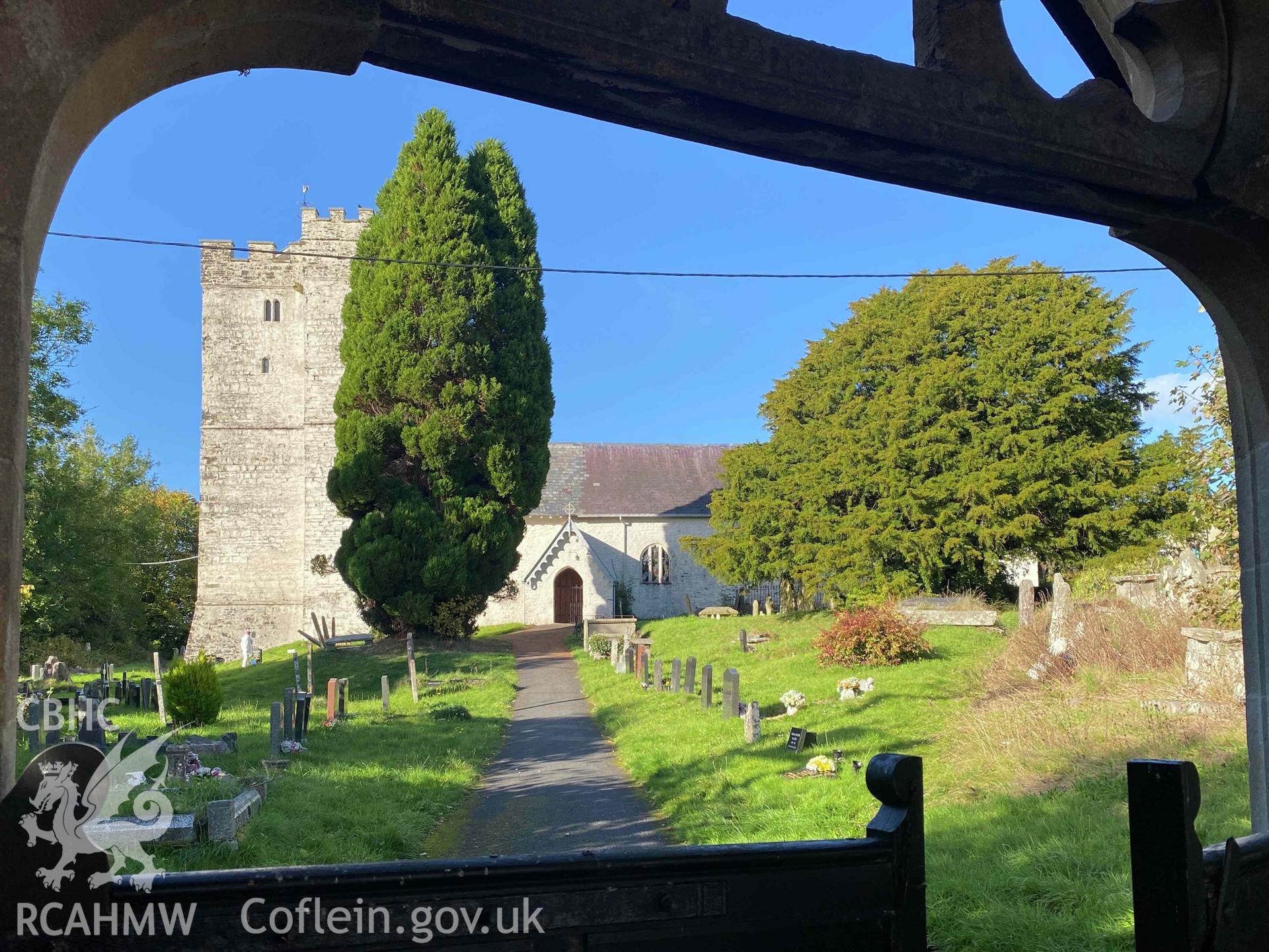 Colour digital photograph showing Defynnog church, taken in October 2022 by Alan Hughes.