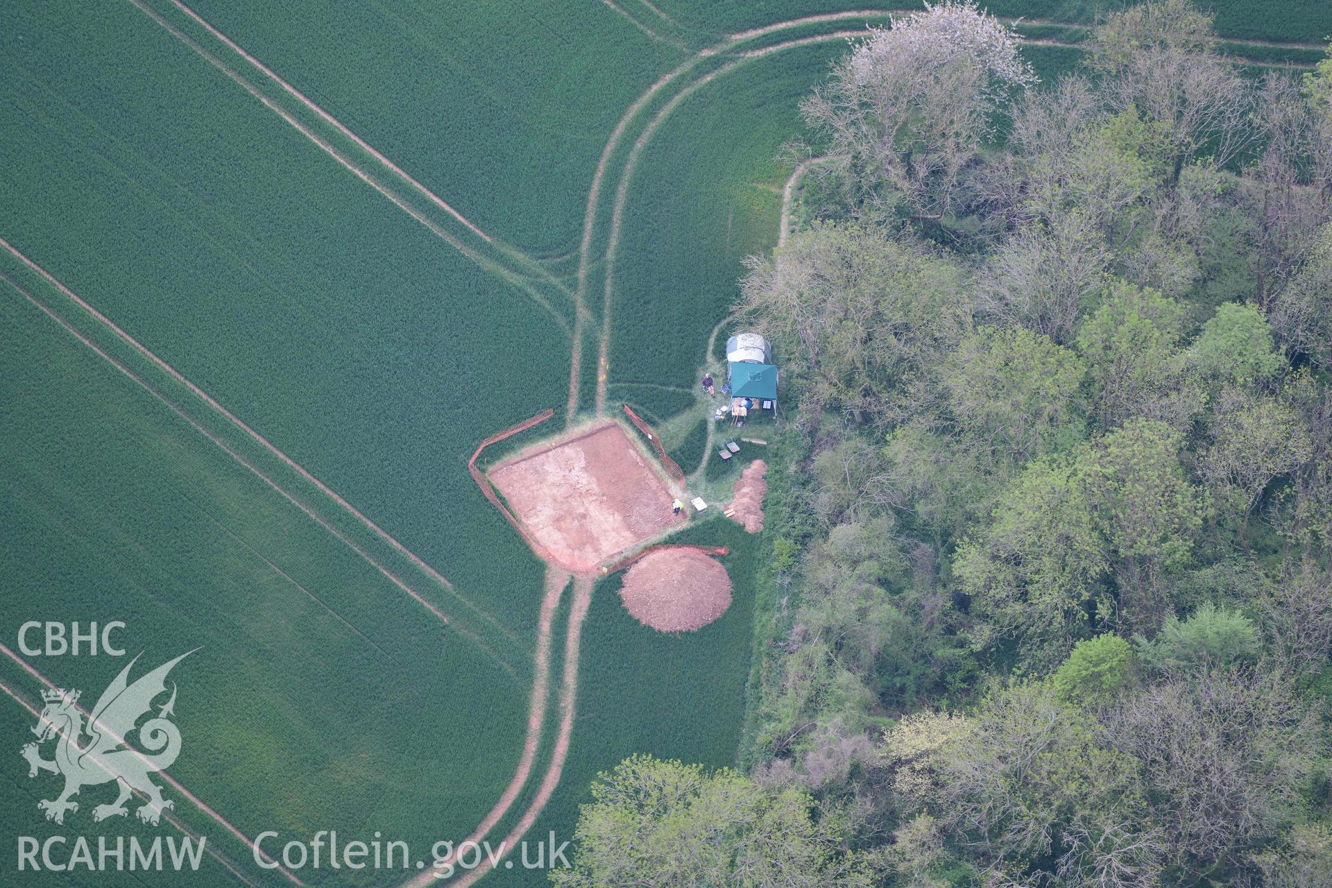 Aerial photograph of Llanmelin Outpost. Conducted during the Royal Commission’s programme of archaeological aerial reconnaissance by Toby Driver on 29 April 2022