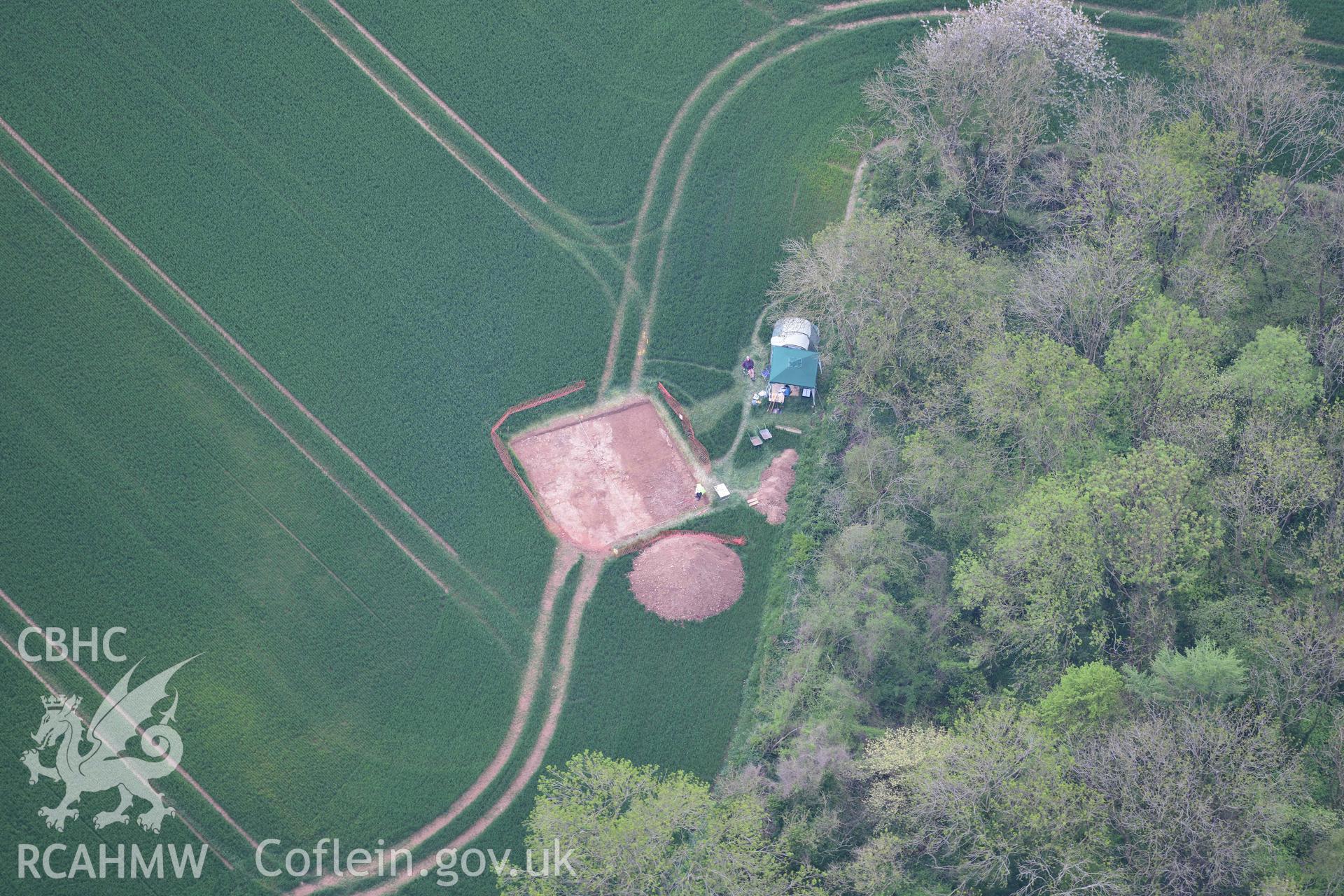 Aerial photograph of Llanmelin Outpost. Conducted during the Royal Commission’s programme of archaeological aerial reconnaissance by Toby Driver on 29 April 2022