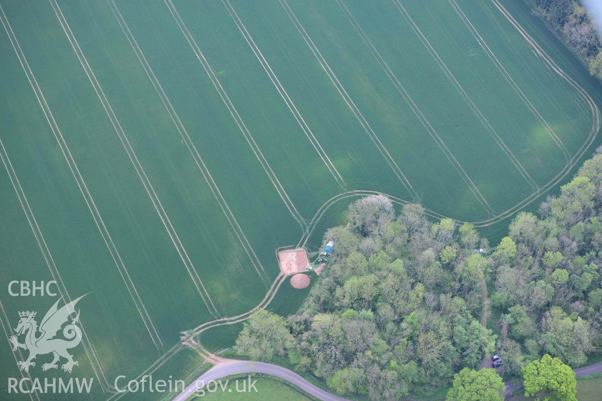 Aerial photograph of Llanmelin Outpost. Conducted during the Royal Commission’s programme of archaeological aerial reconnaissance by Toby Driver on 29 April 2022