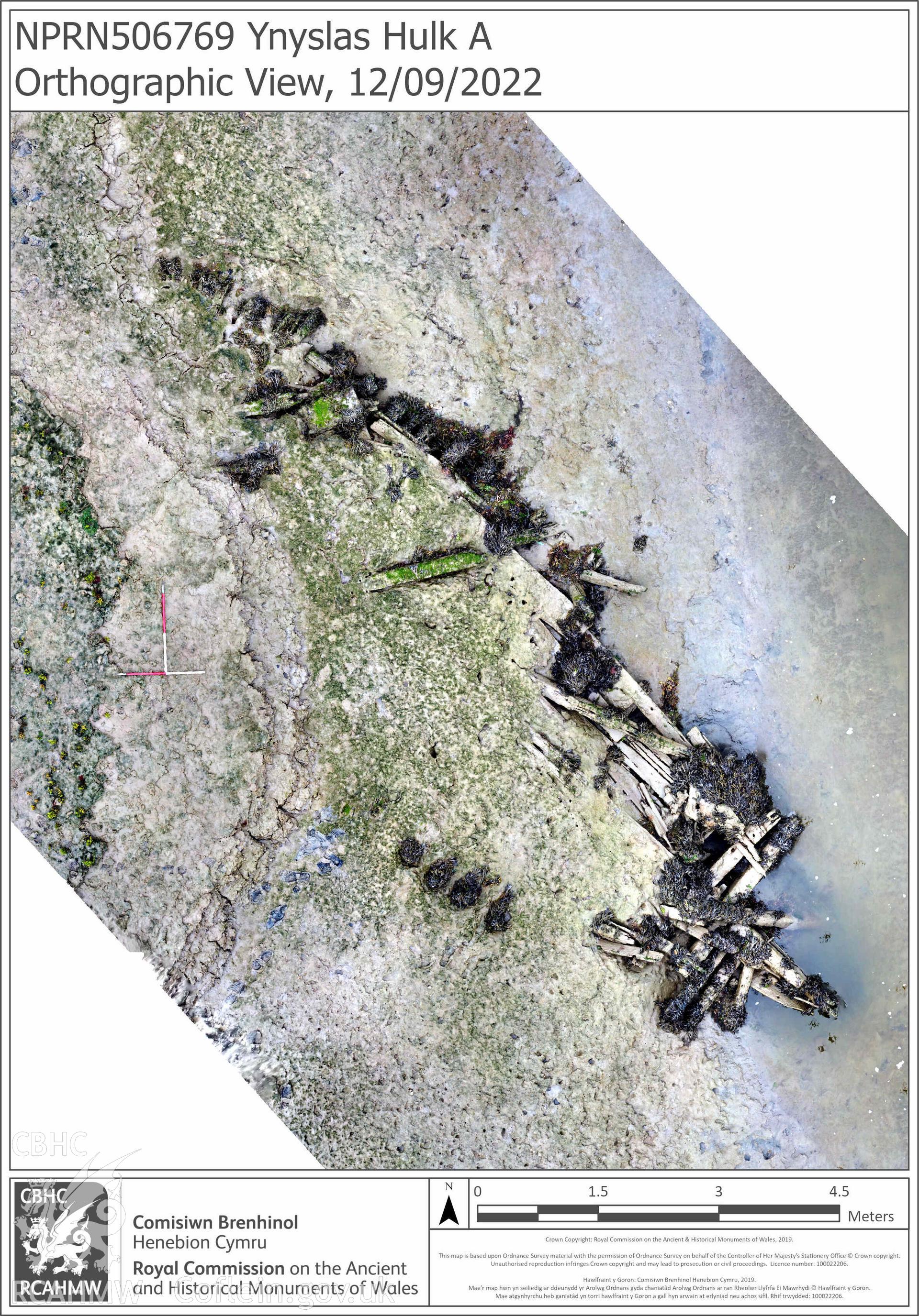 Orthgraphic image Ynyslas Hulk A, produced following a monitoring survey on the 12th September 2022.