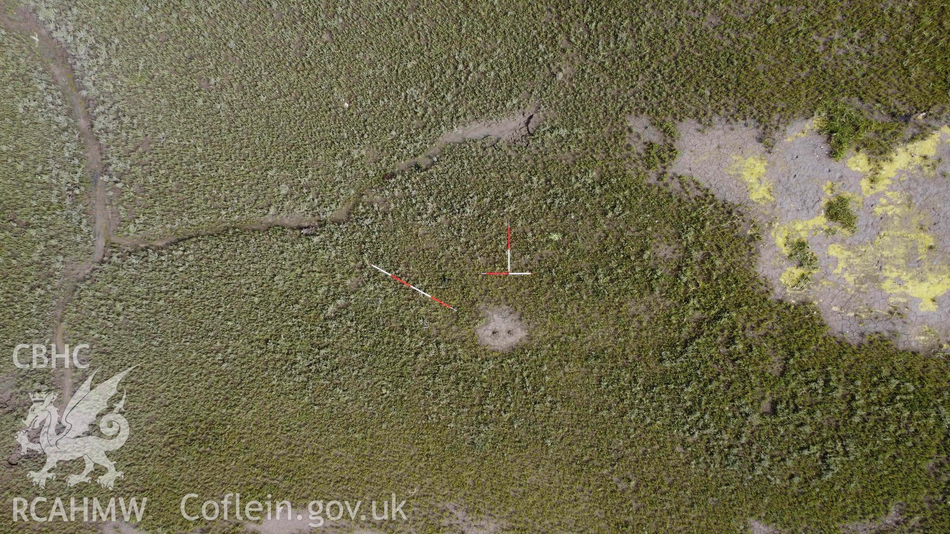 General overhead view of Ynyslas Hulk C, during a monitoring visit on the 23rd August 2022. North is to the top.