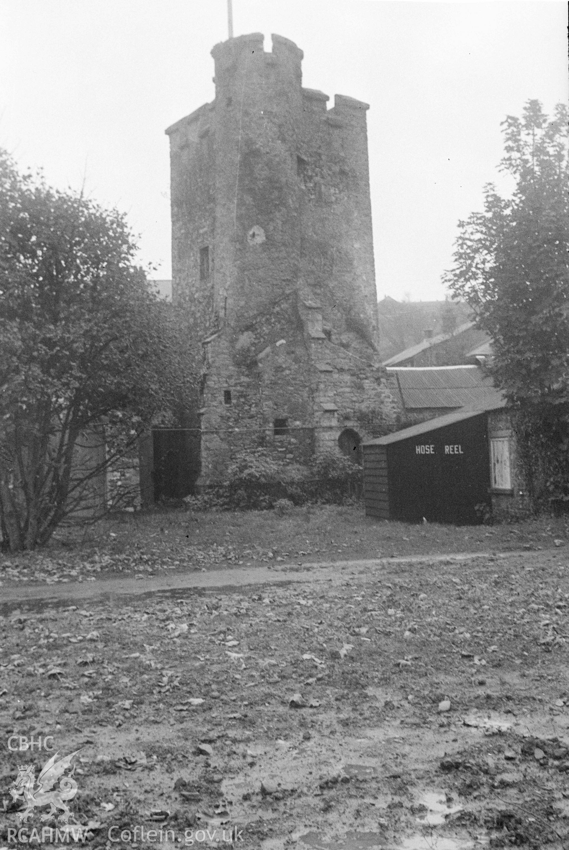 Digital copy of a nitrate negative showing Paterchurch Tower, Pembroke.