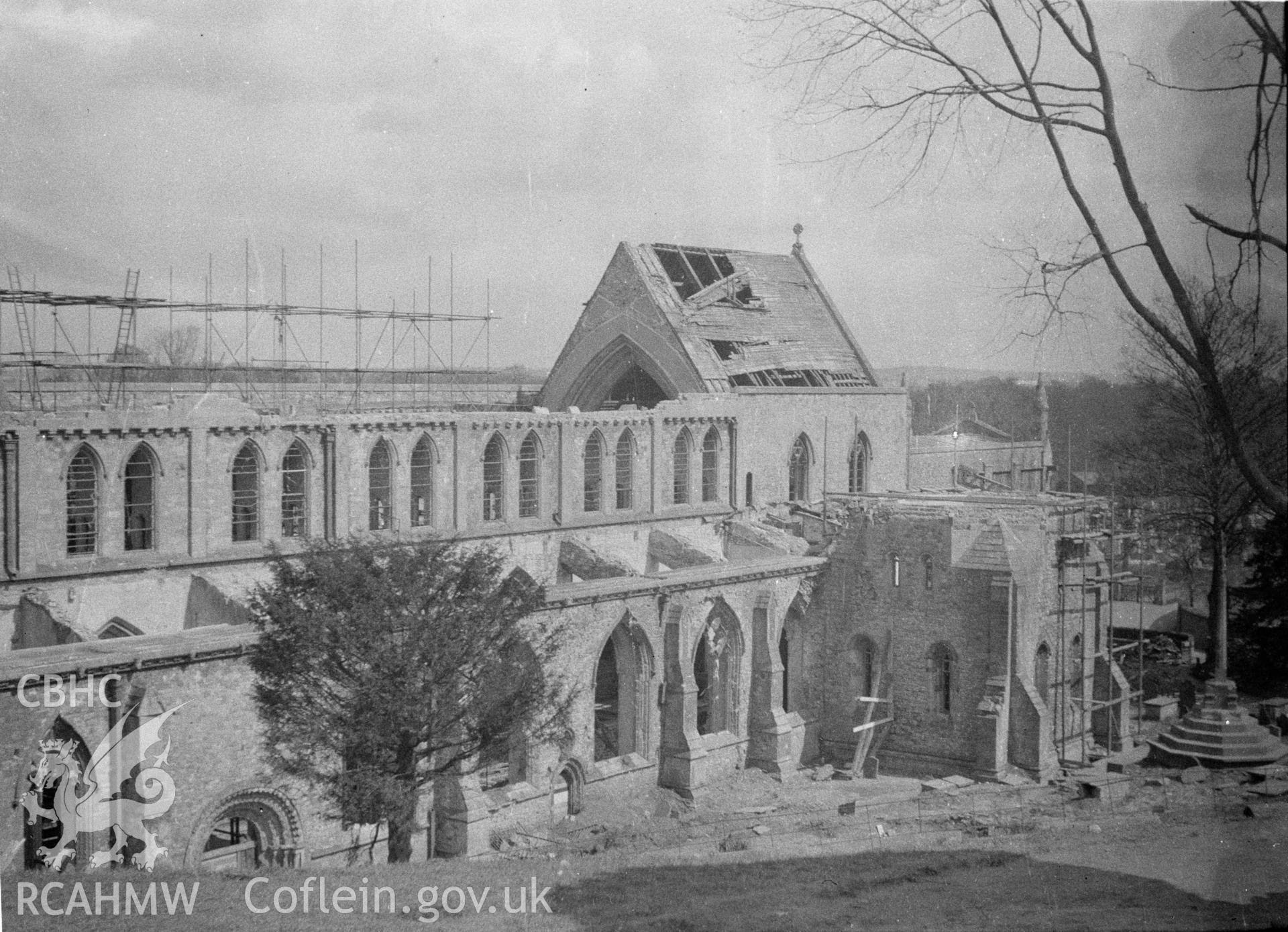 Digital copy of a nitrate negative showing Llandaff Cathedral.