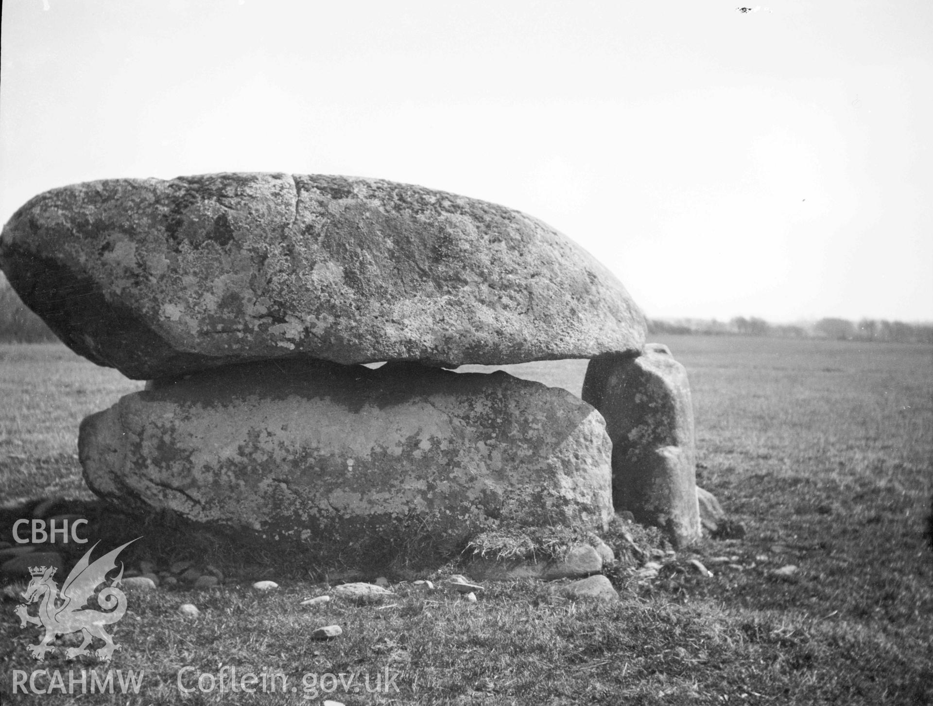 Digital copy of a nitrate negative showing Cefn Isaf Burial Chamber.