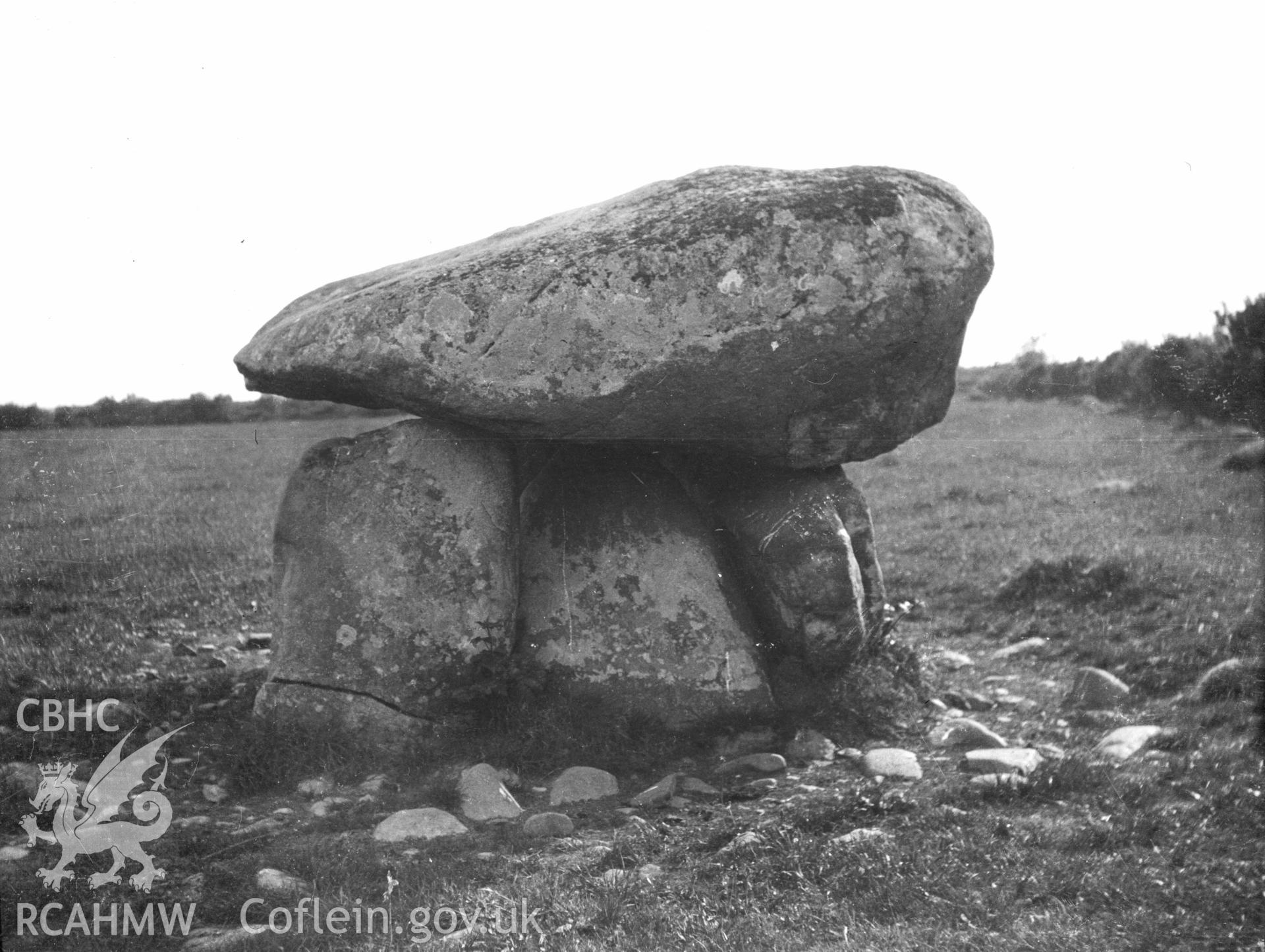 Digital copy of a nitrate negative showing Cefn Isaf Burial Chamber.