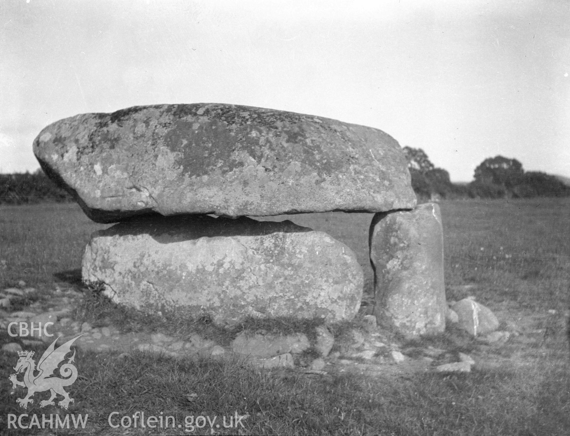 Digital copy of a nitrate negative showing Cefn Isaf Burial Chamber.