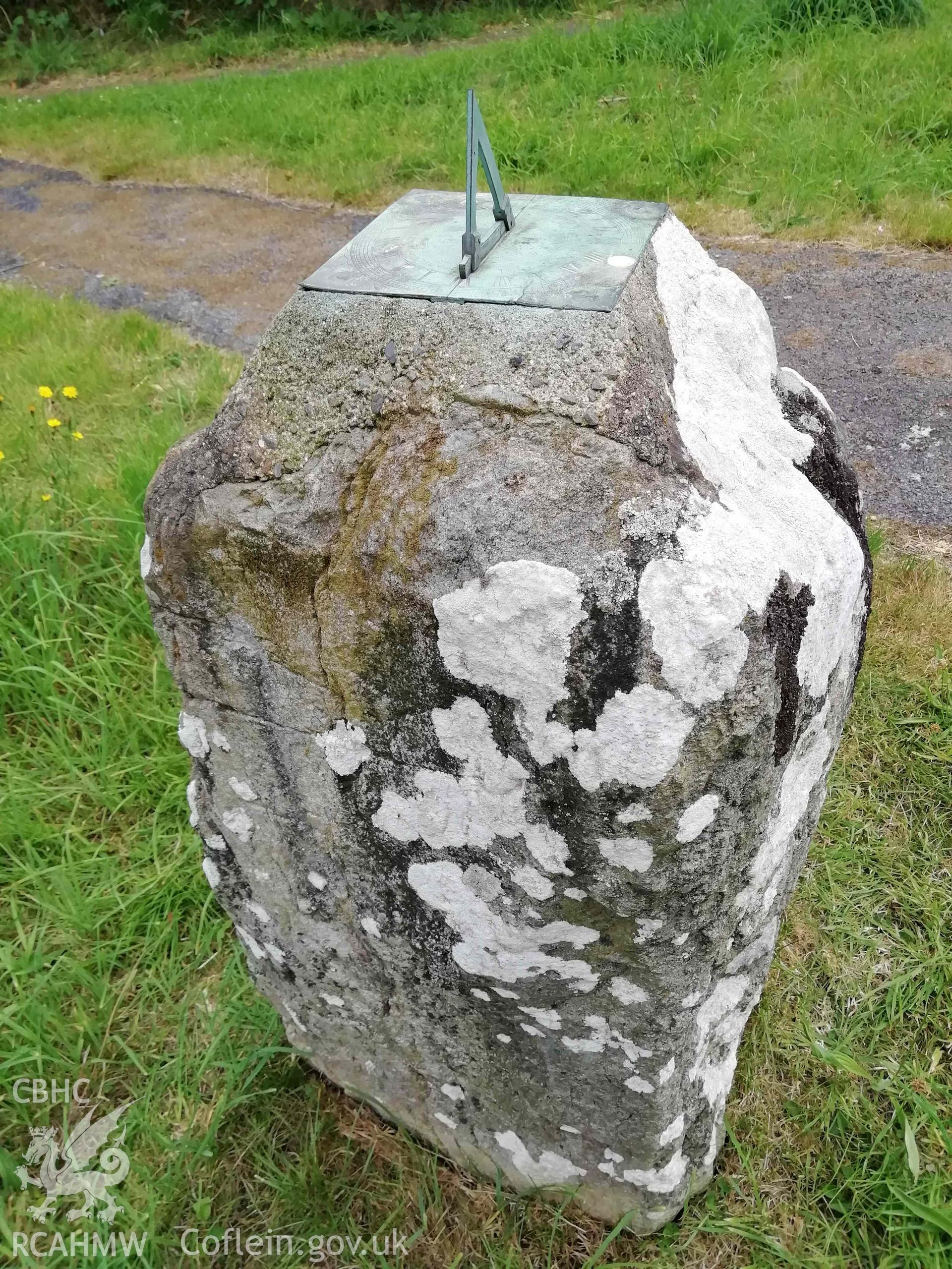 Digital colour photograph showing sundial dated 1790 at St Tysilio's Church, near Cwmtydu.