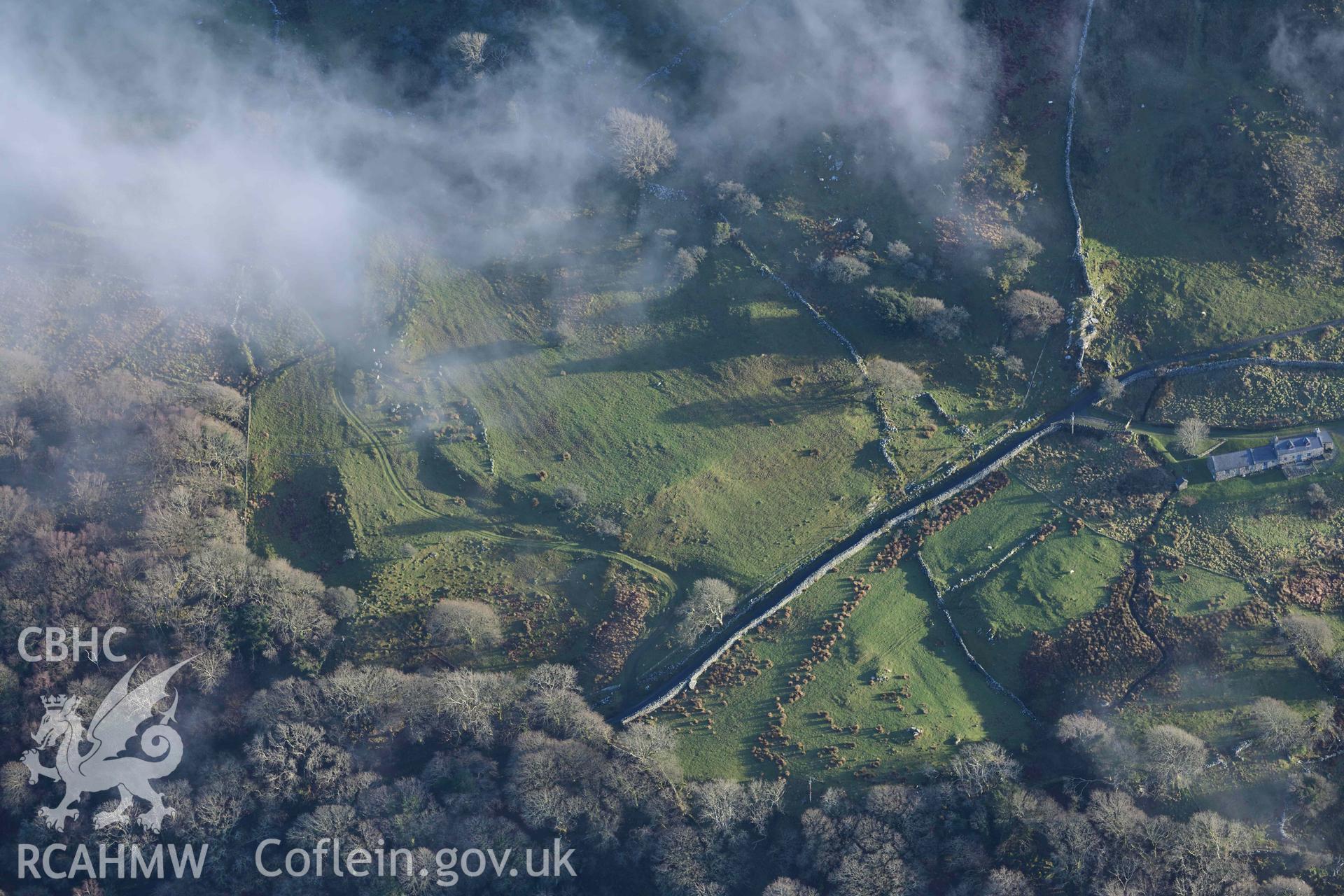 Oblique aerial photograph of Llidard Garw medieval settlement taken during the Royal Commission’s programme of archaeological aerial reconnaissance by Toby Driver on 12th January 2022