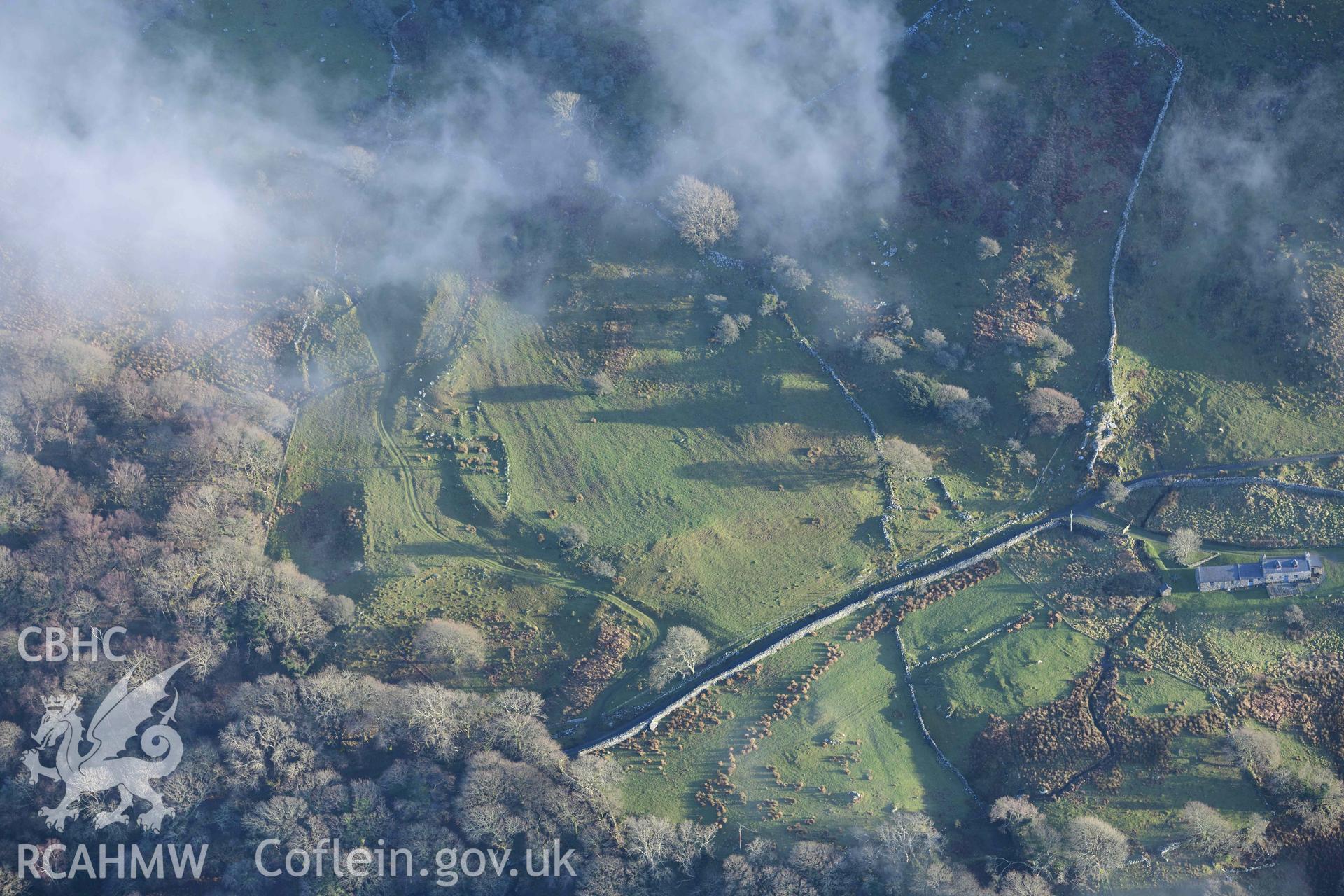 Oblique aerial photograph of Llidard Garw medieval settlement taken during the Royal Commission’s programme of archaeological aerial reconnaissance by Toby Driver on 12th January 2022