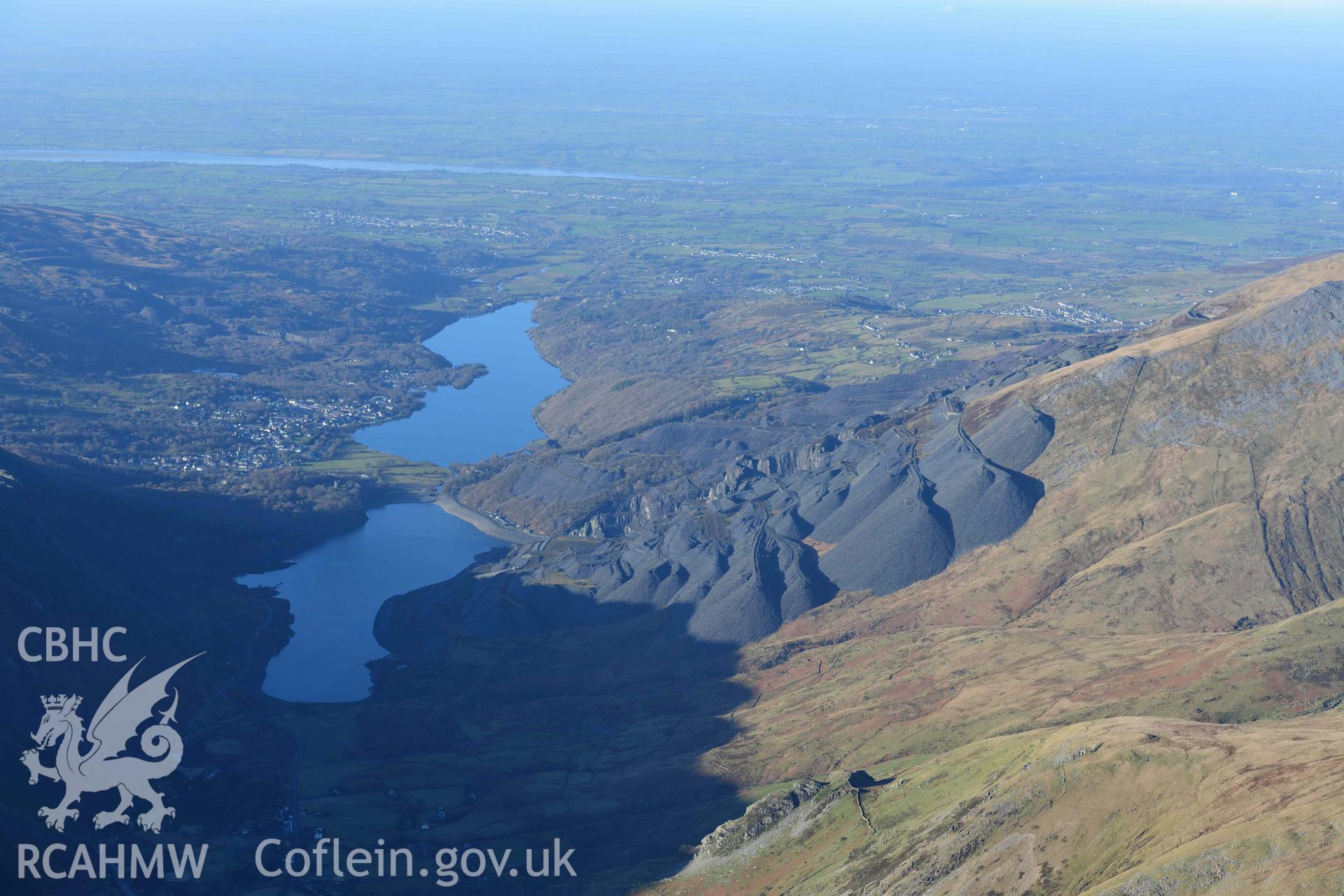 Oblique aerial photograph of Dinorwic Slate Quarry and Pass of Llanberis, taken from the south east during the Royal Commission