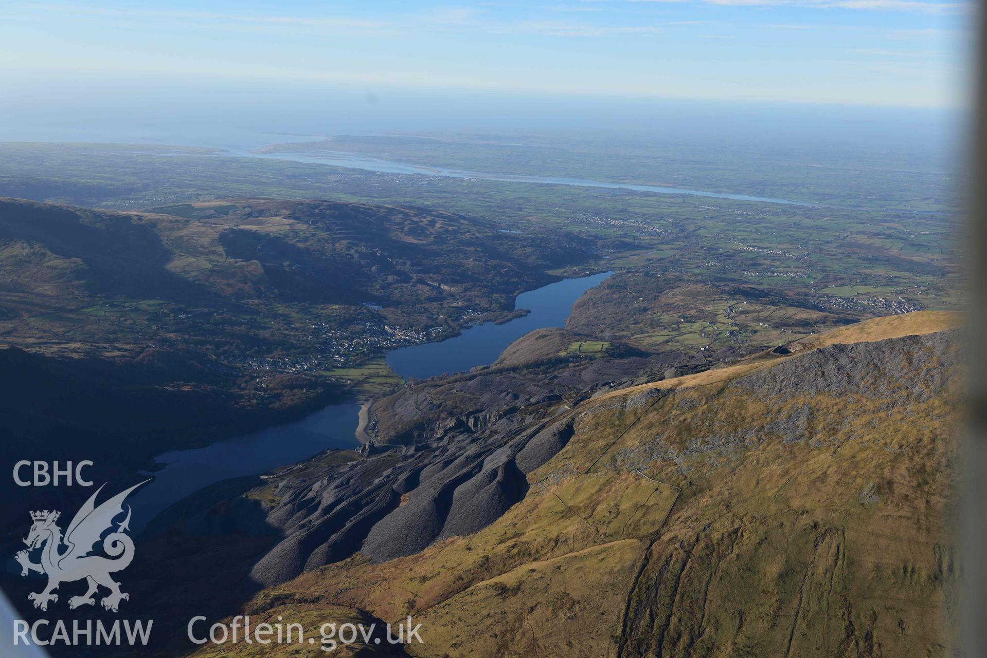 Oblique aerial photograph of Dinorwic Slate Quarry and Pass of Llanberis, taken from the east during the Royal Commission