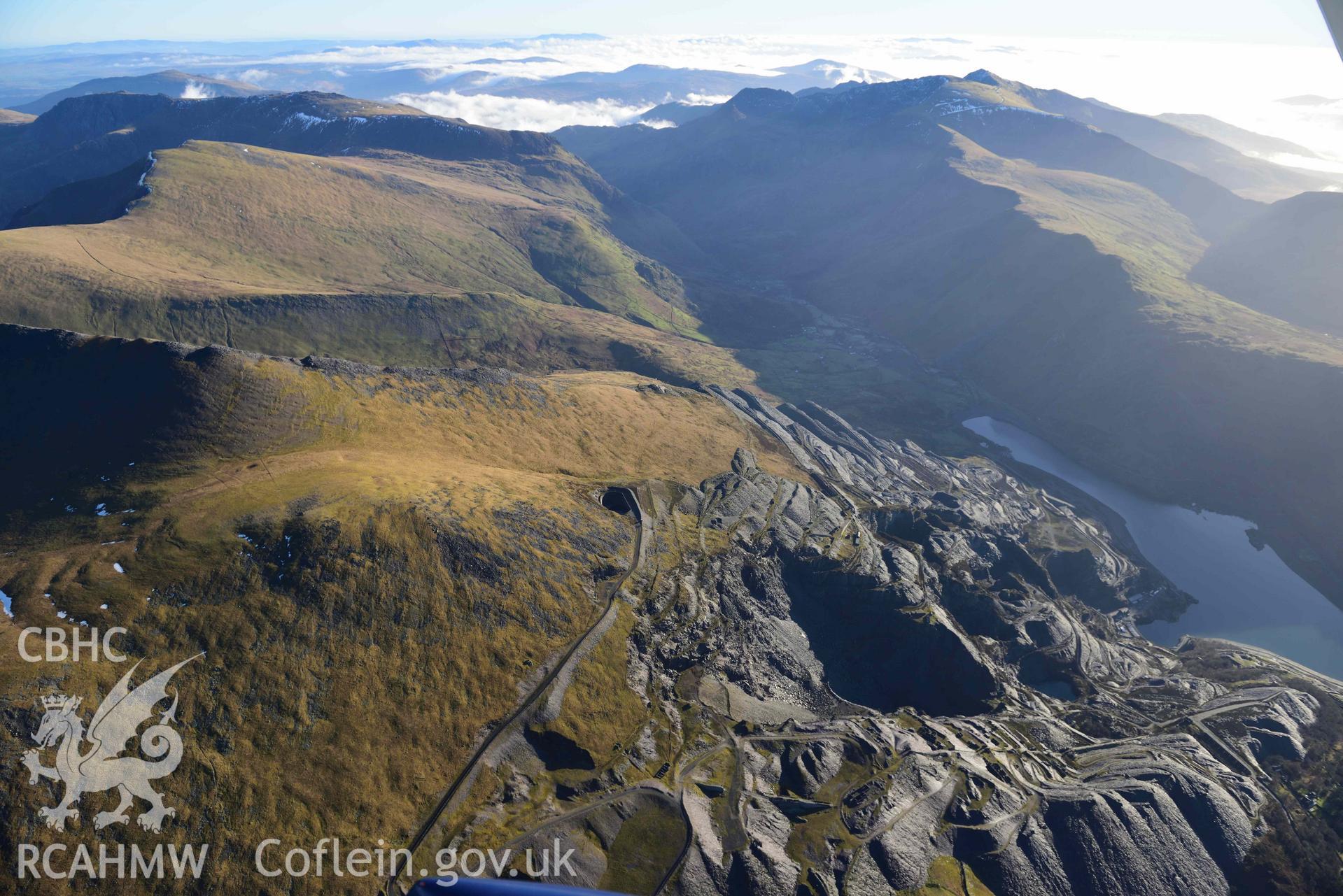 Oblique aerial photograph of Dinorwic Slate Quarry and Pass of Llanberis, taken from the east during the Royal Commission