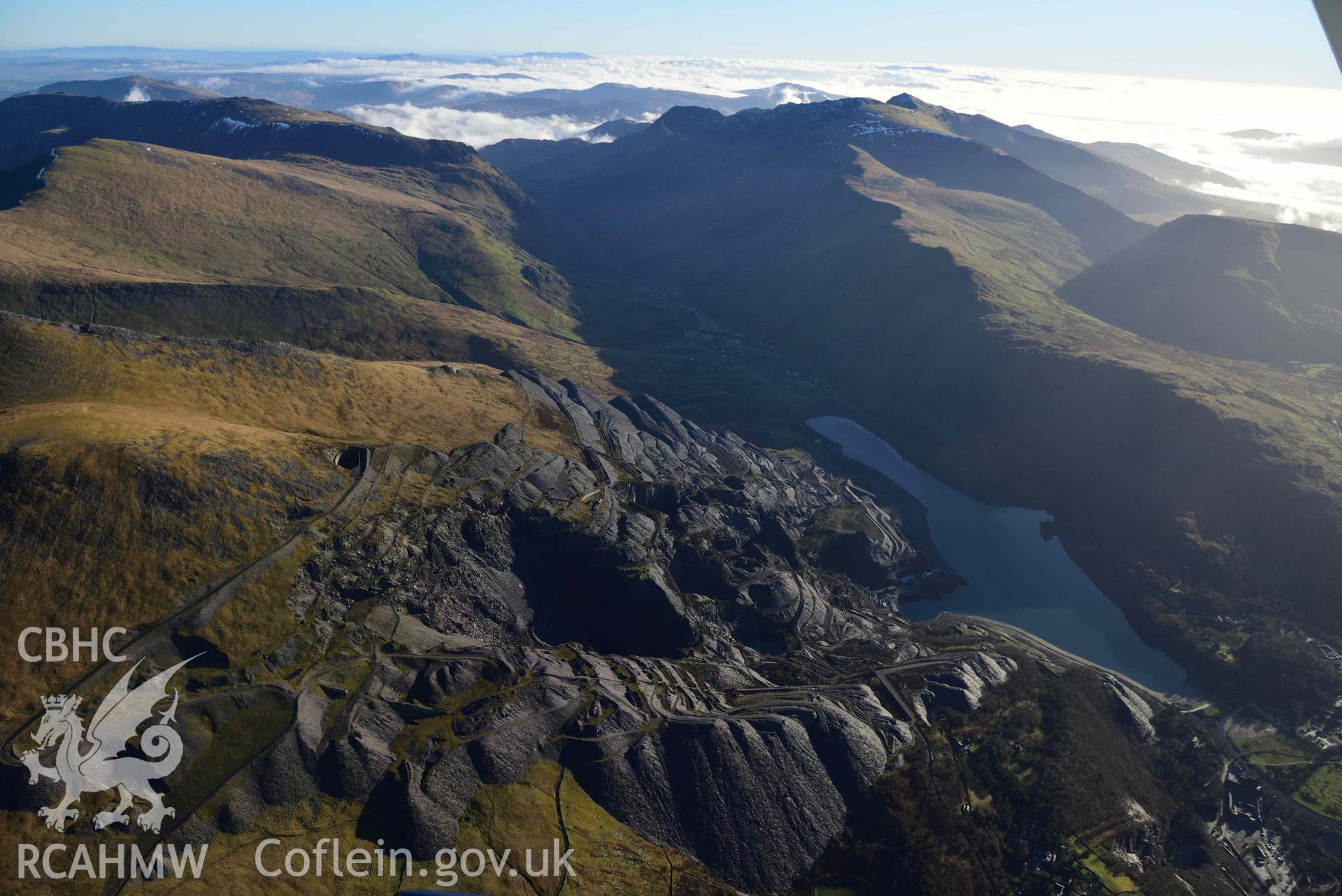 Oblique aerial photograph of Dinorwic Slate Quarry and Pass of Llanberis, taken from the north east during the Royal Commission