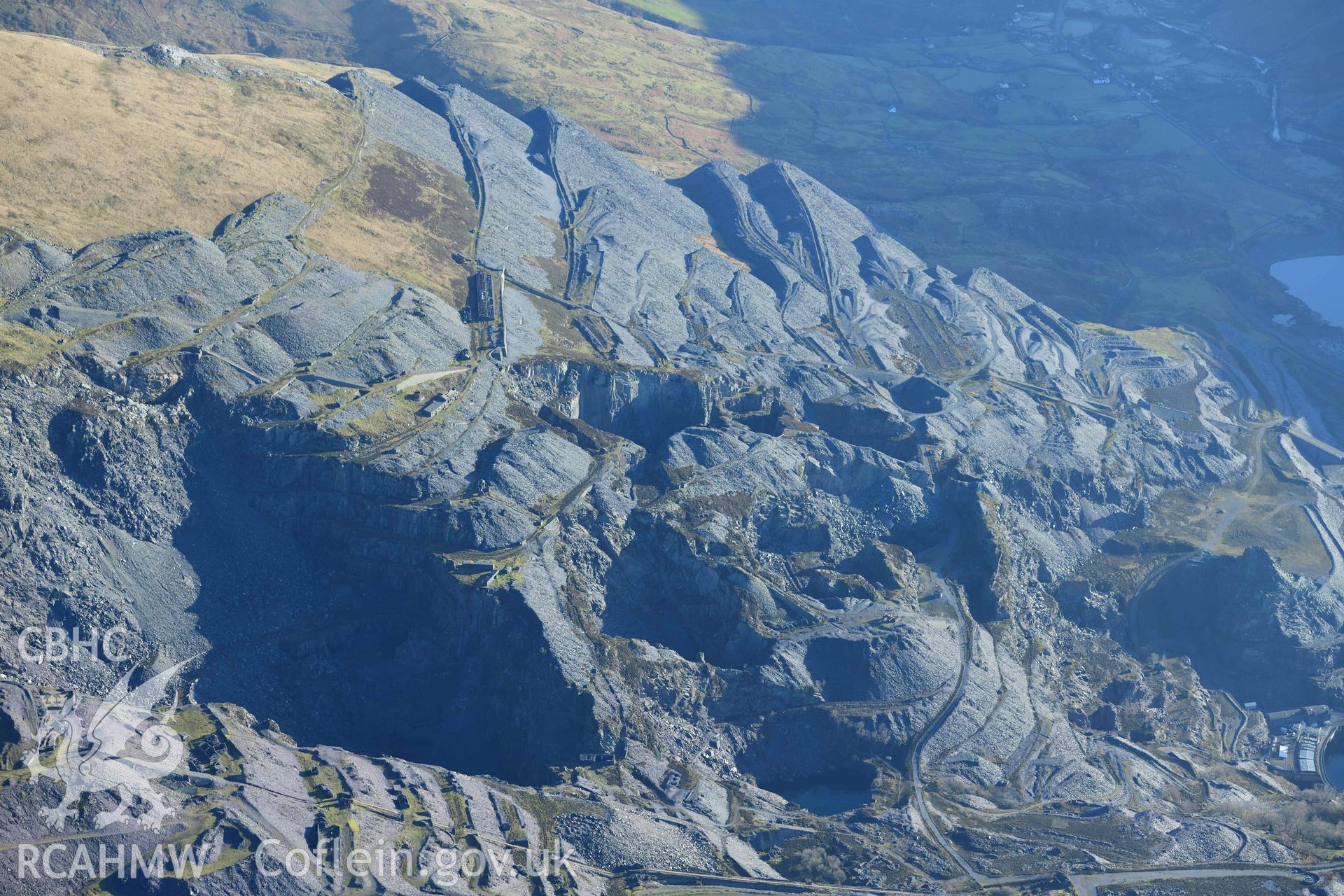 Oblique aerial photograph of Dinorwic Slate Quarry and Pass of Llanberis, taken from the north during the Royal Commission