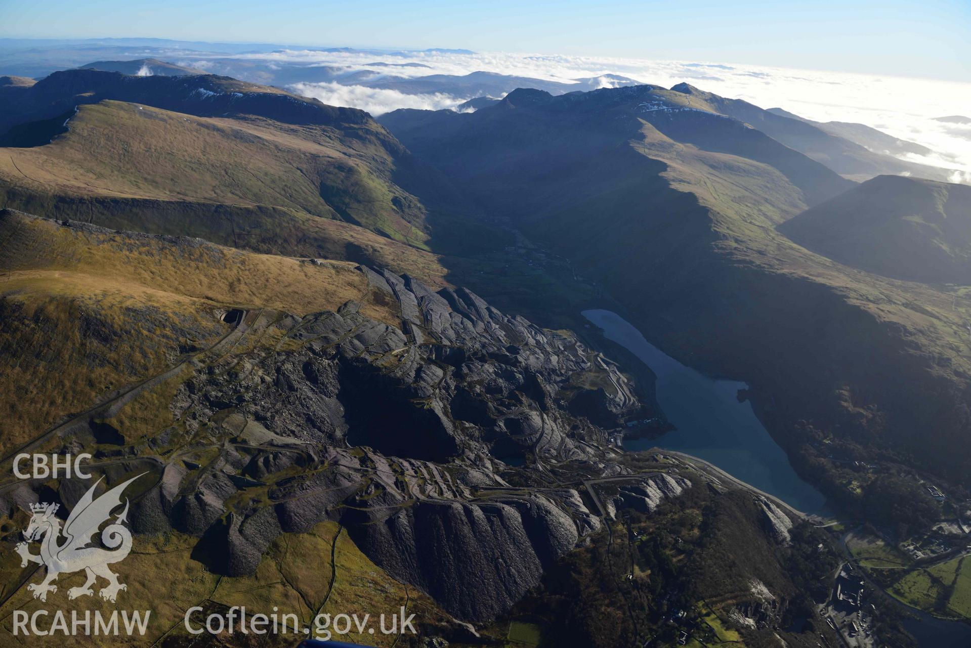 Oblique aerial photograph of Dinorwic Slate Quarry and Pass of Llanberis, taken from the north west during the Royal Commission