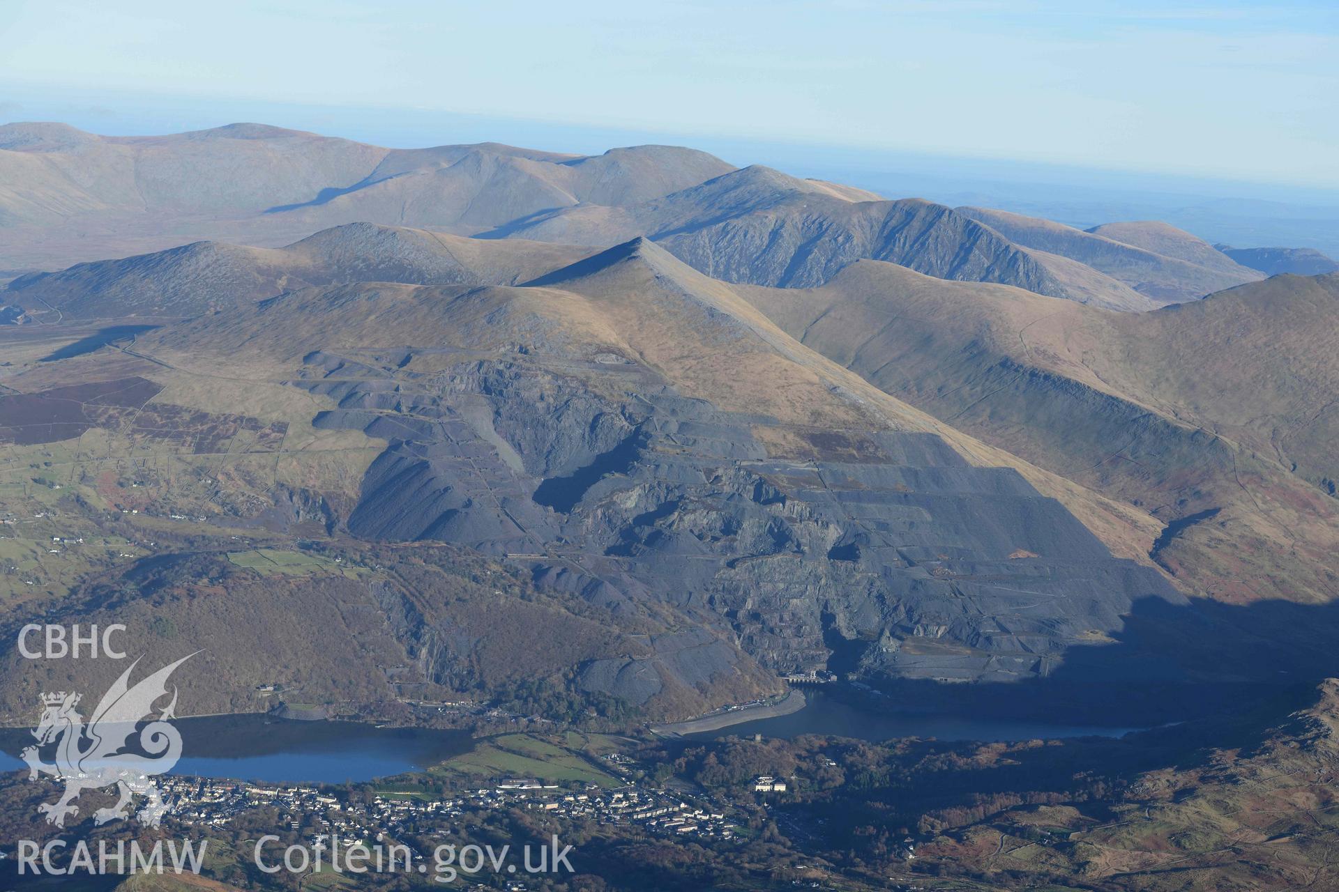 Oblique aerial photograph of Dinorwic Slate Quarry and Pass of Llanberis, taken from the west during the Royal Commission