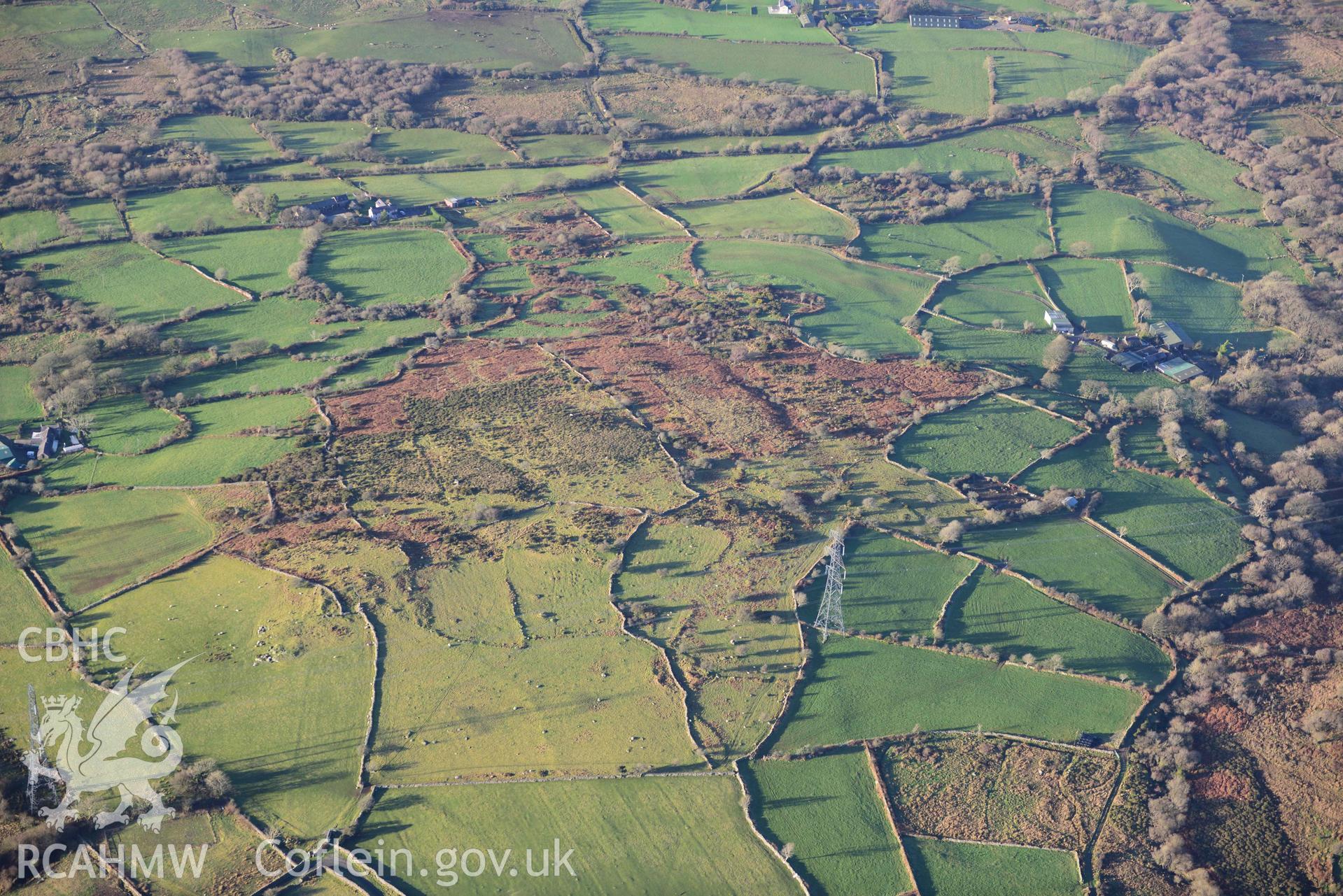 Oblique aerial photograph of Gaerwen hut groups taken during the Royal Commission