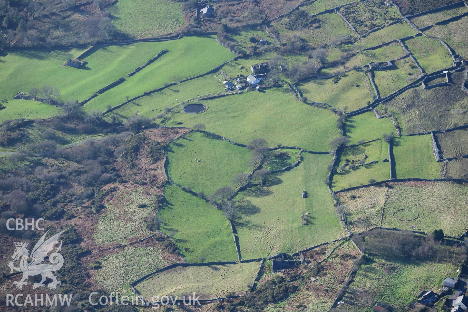 Oblique aerial photograph of Hafodlas homestead from the east, taken during the Royal Commission