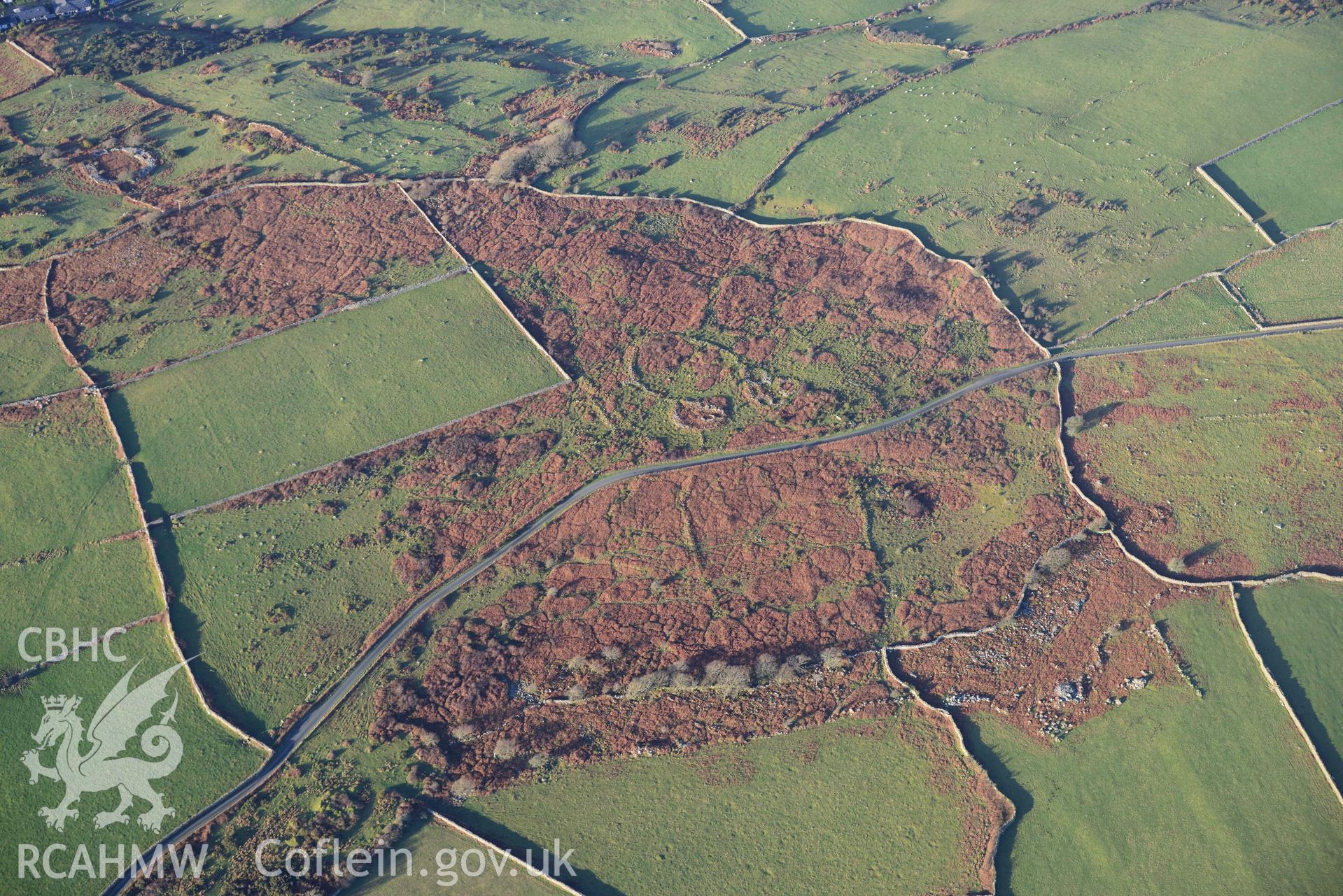 Oblique aerial photograph of Muriau'r Gwyddelod, settlement complex. Taken during the Royal Commission