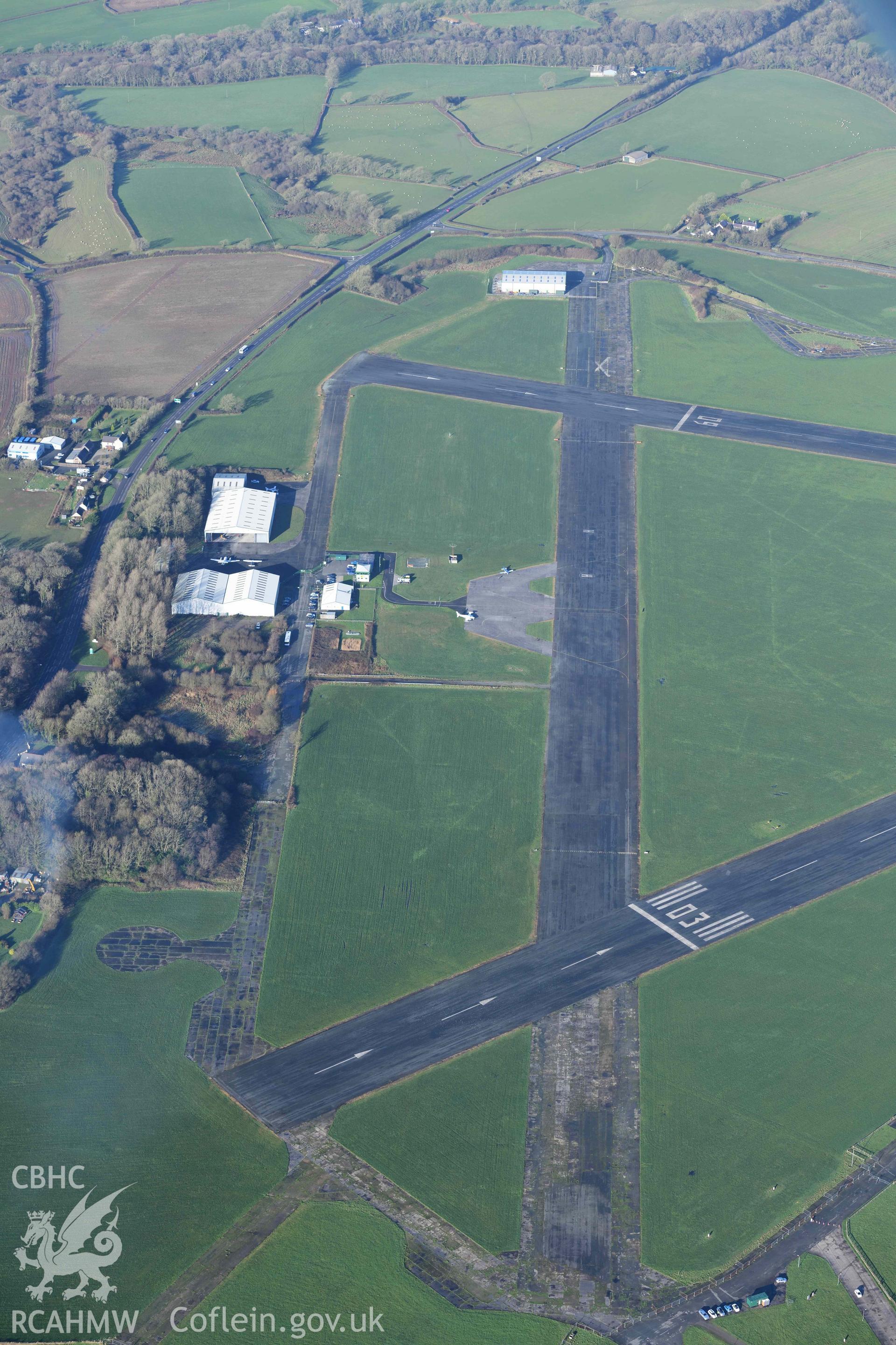 Oblique aerial photograph of Haverfordwest Airport taken during the Royal Commission