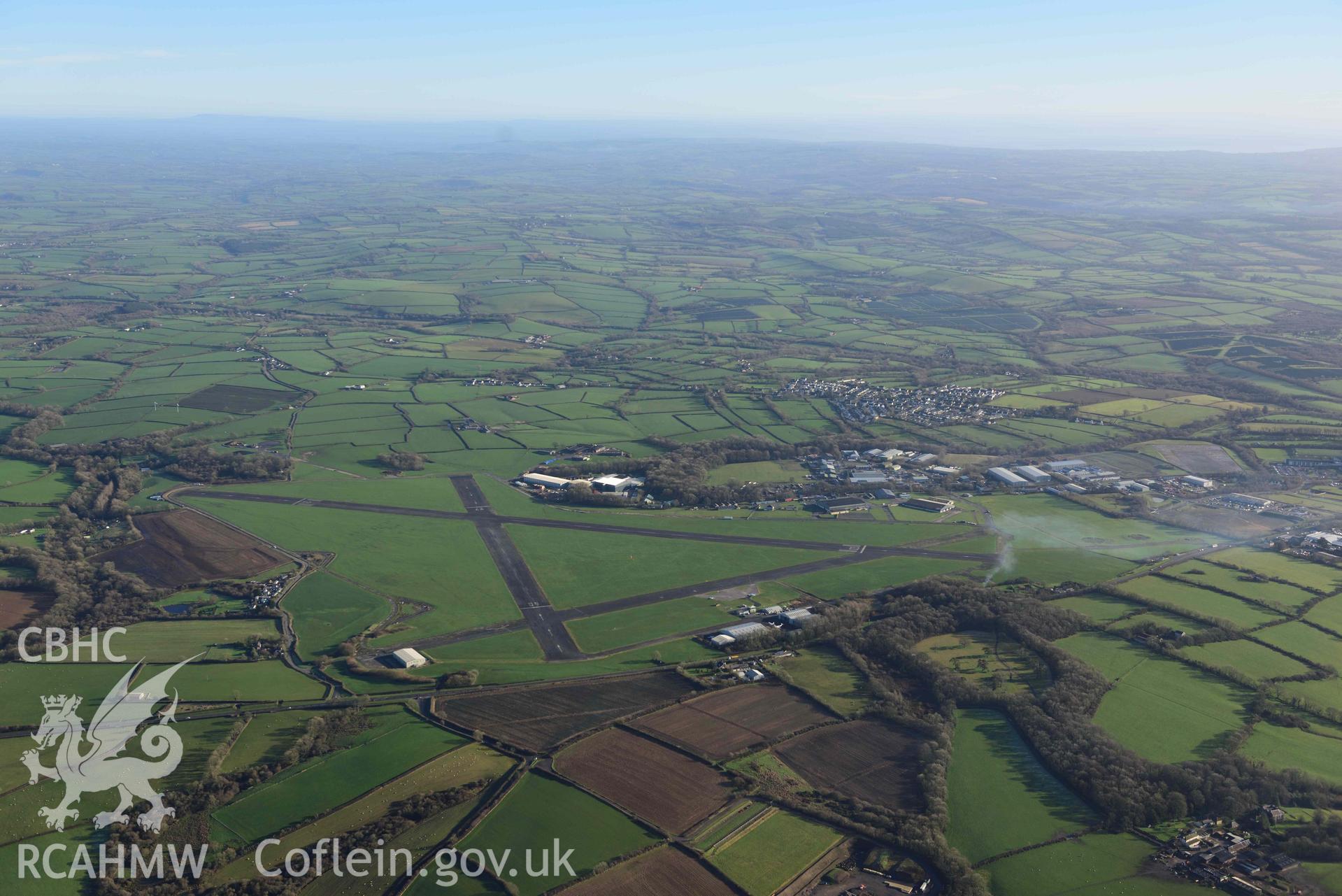 Oblique aerial photograph of Haverfordwest Airport taken during the Royal Commission