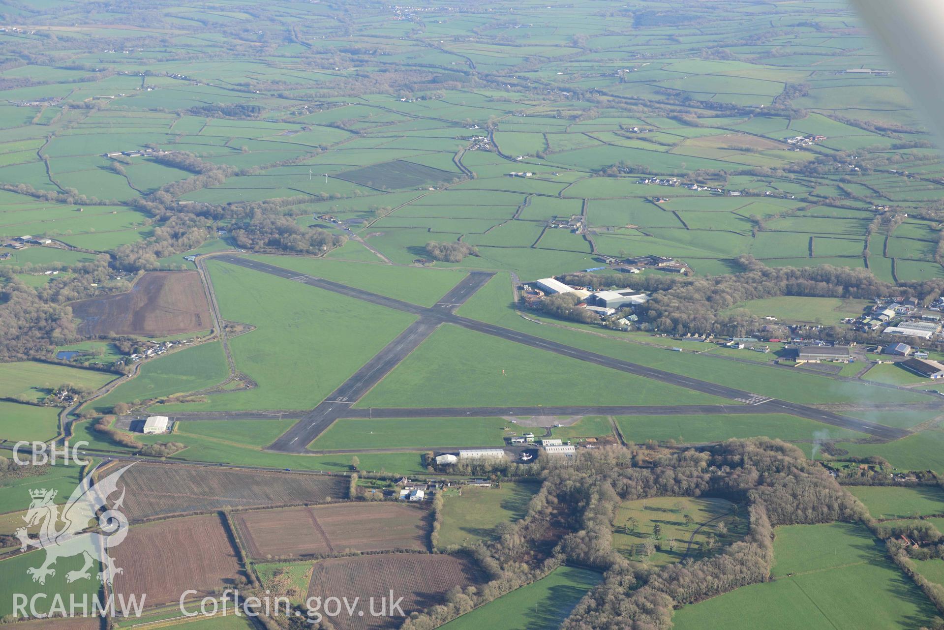 Oblique aerial photograph of Haverfordwest Airport taken during the Royal Commission