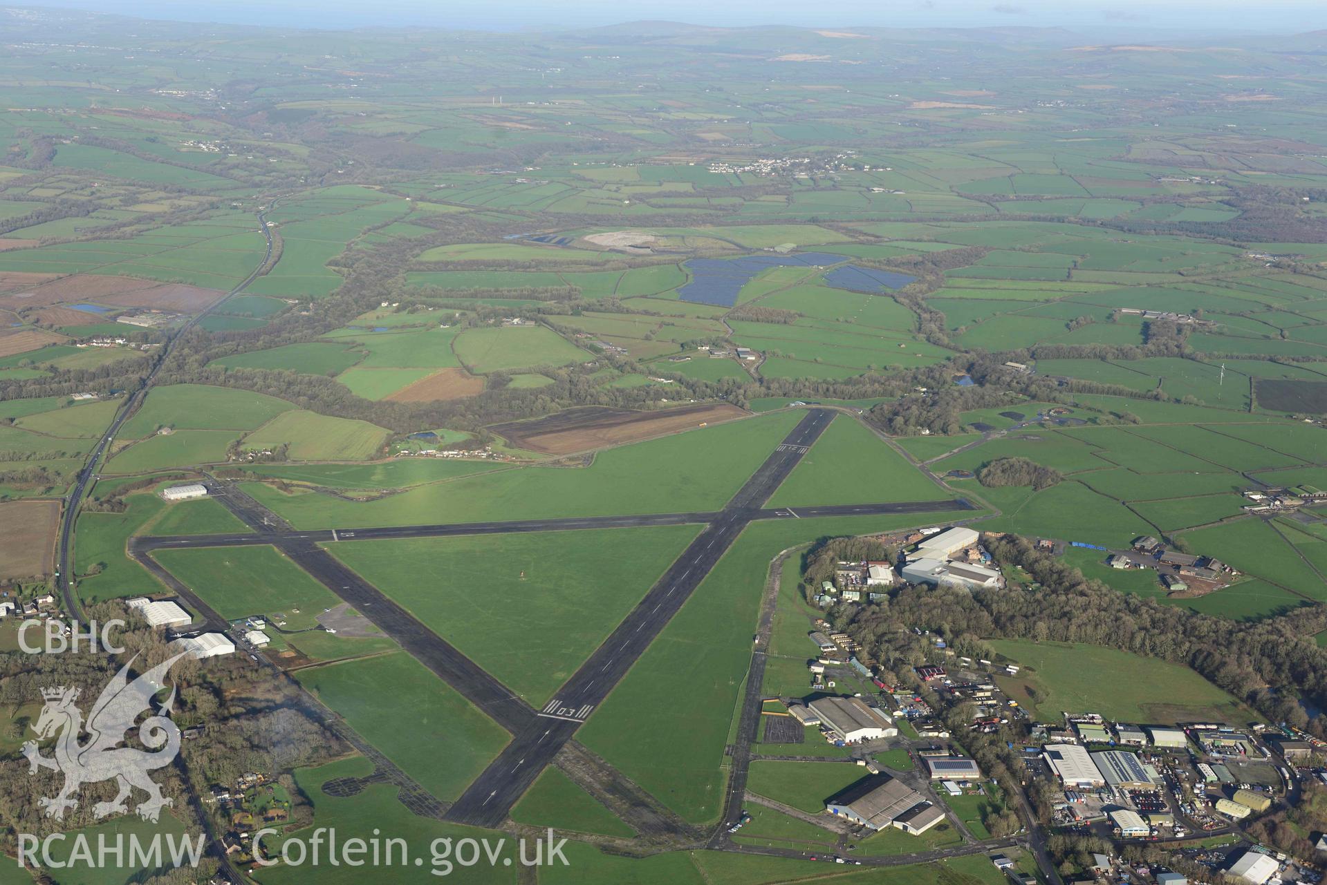 Oblique aerial photograph of Haverfordwest Airport taken during the Royal Commission