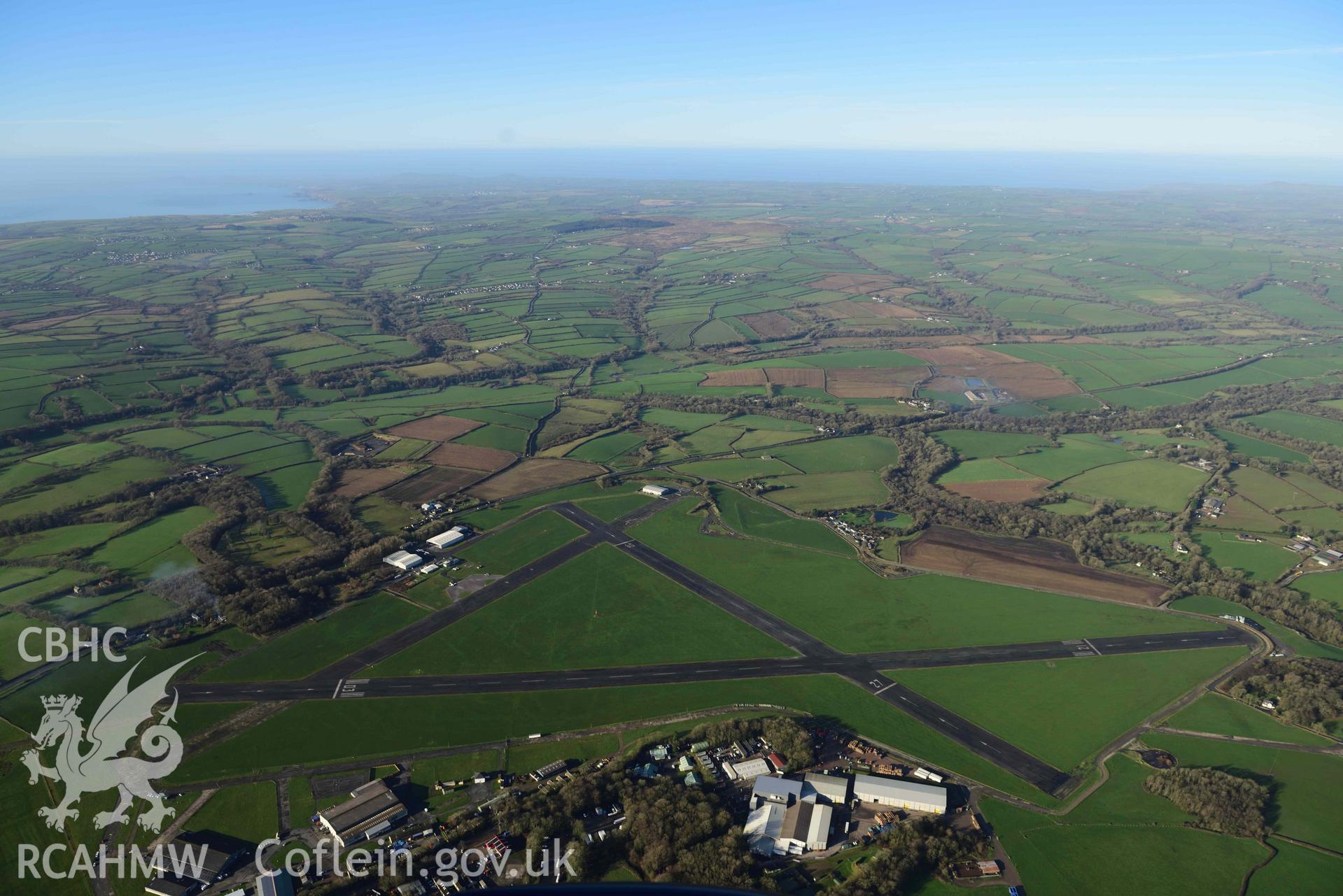 Oblique aerial photograph of Haverfordwest Airport taken during the Royal Commission