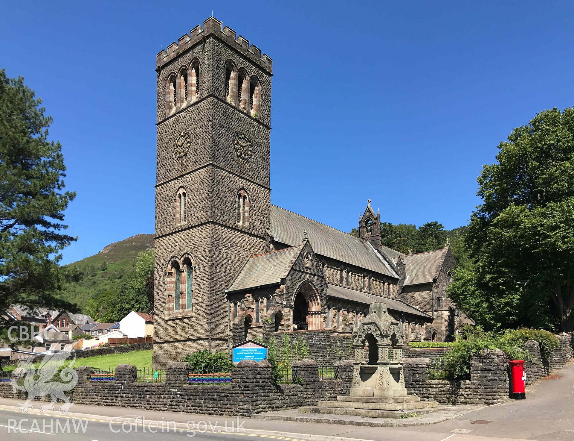 Digital photograph showing general view of St Peter's church, Pentre, produced by Paul Davis in 2020