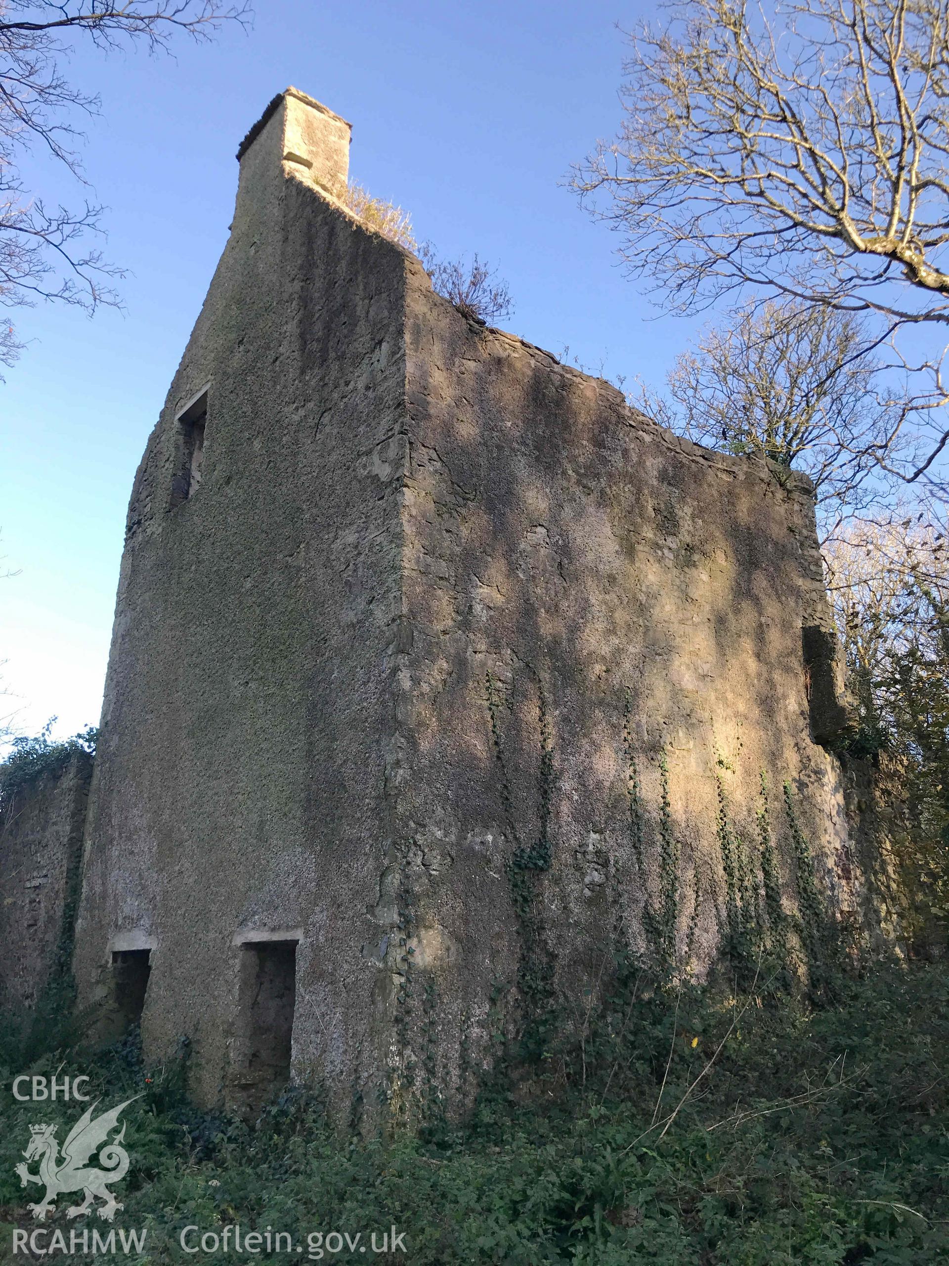 Digital photograph showing walls of St Brides tower. Produced by Paul Davis in 2020