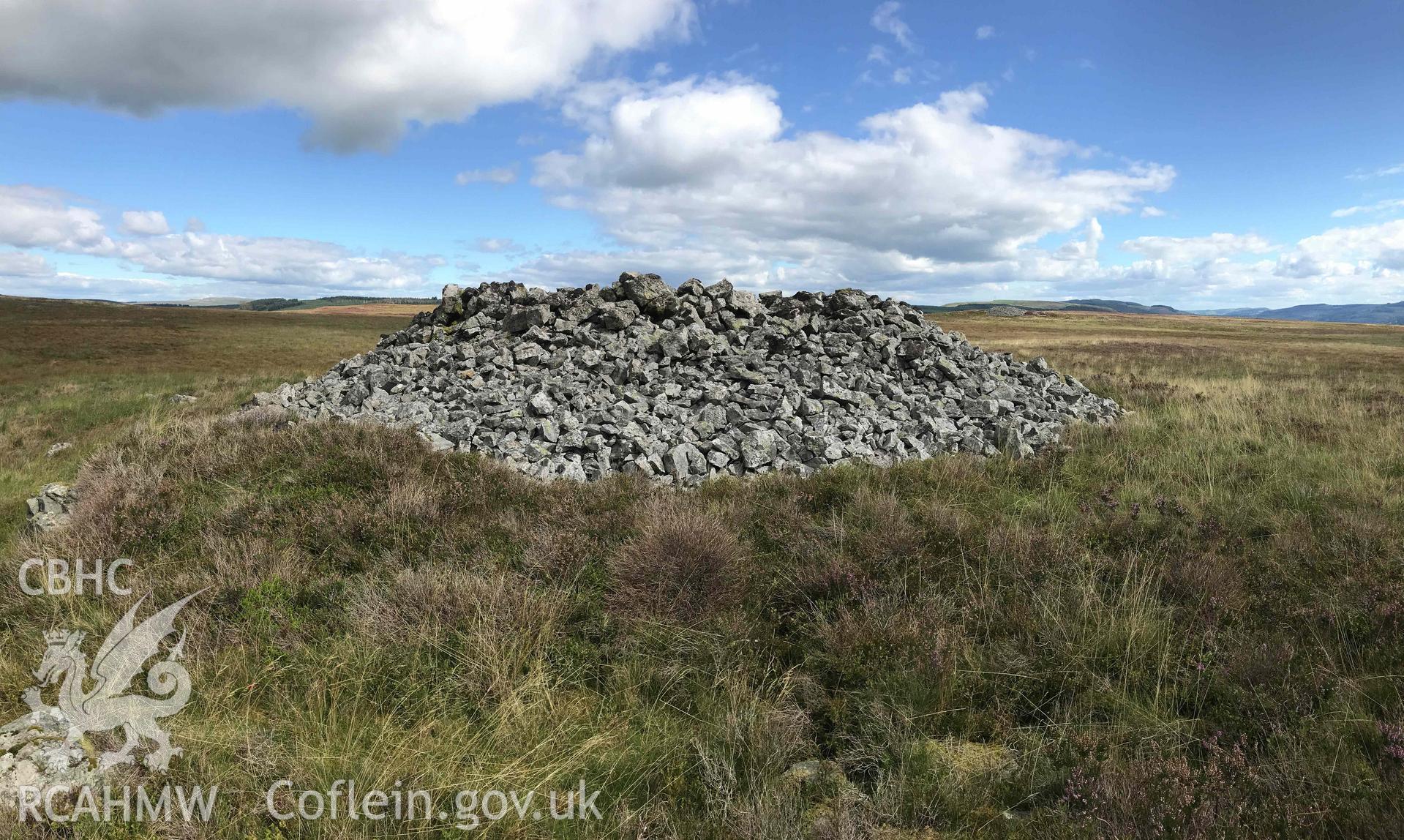 Digital photograph of Mynydd-y-Glog summit cairn. Produced by Paul Davis in 2020