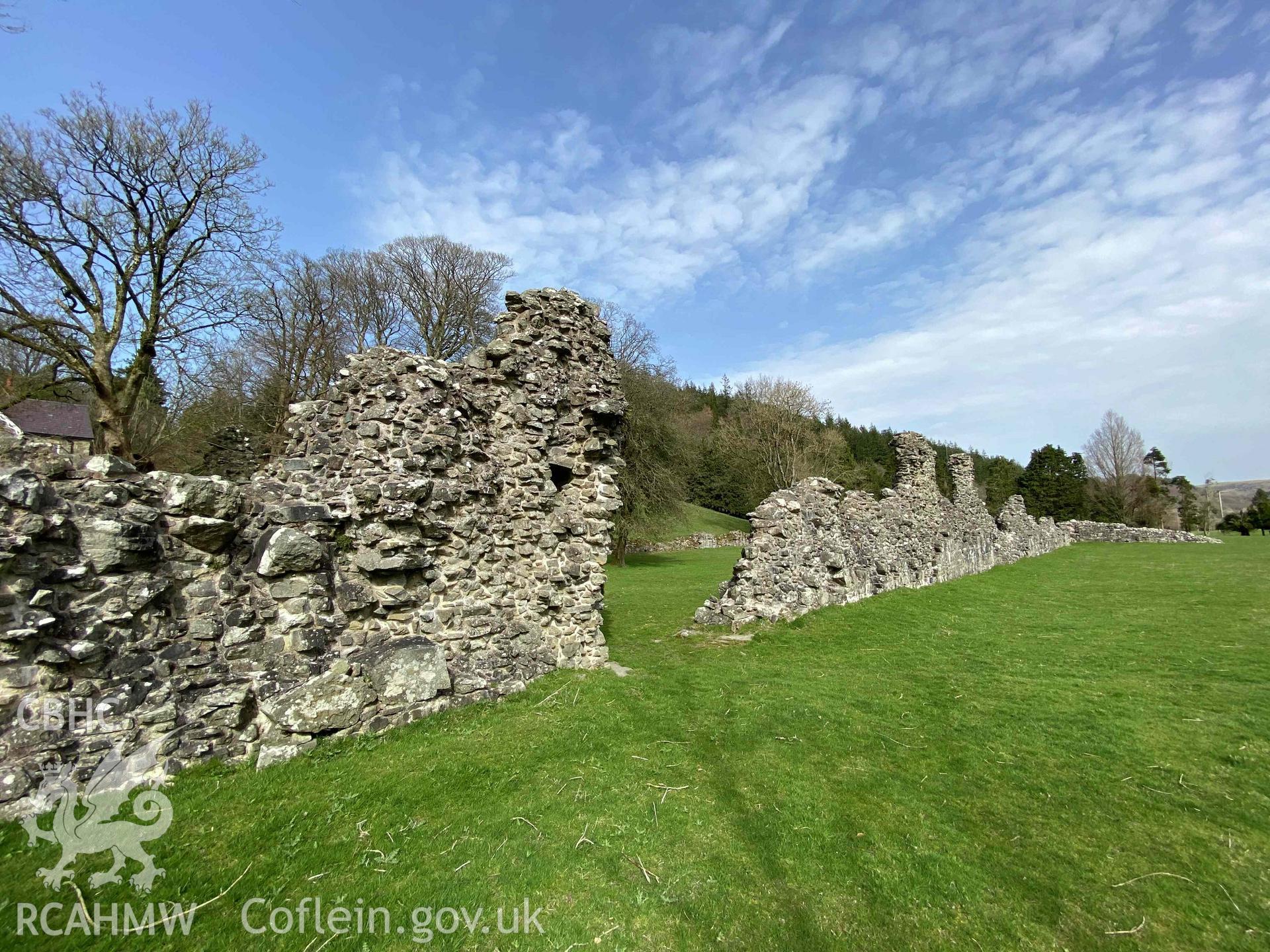 Digital photograph showing wall of Abbey Cwmhir. Produced by Paul Davis in 2020