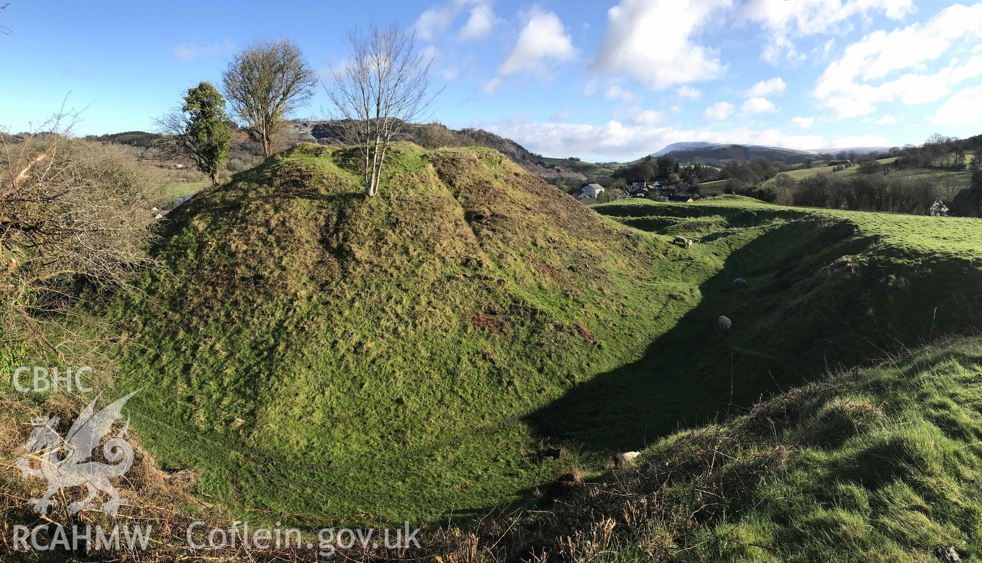 Digital photograph of Builth Castle, Builth Wells. Produced by Paul Davis in 2020