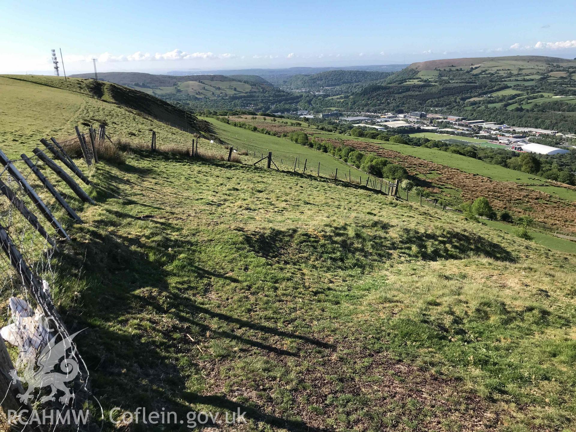 Digital photograph of Mynydd Meio enclosure. Produced by Paul Davis in 2020