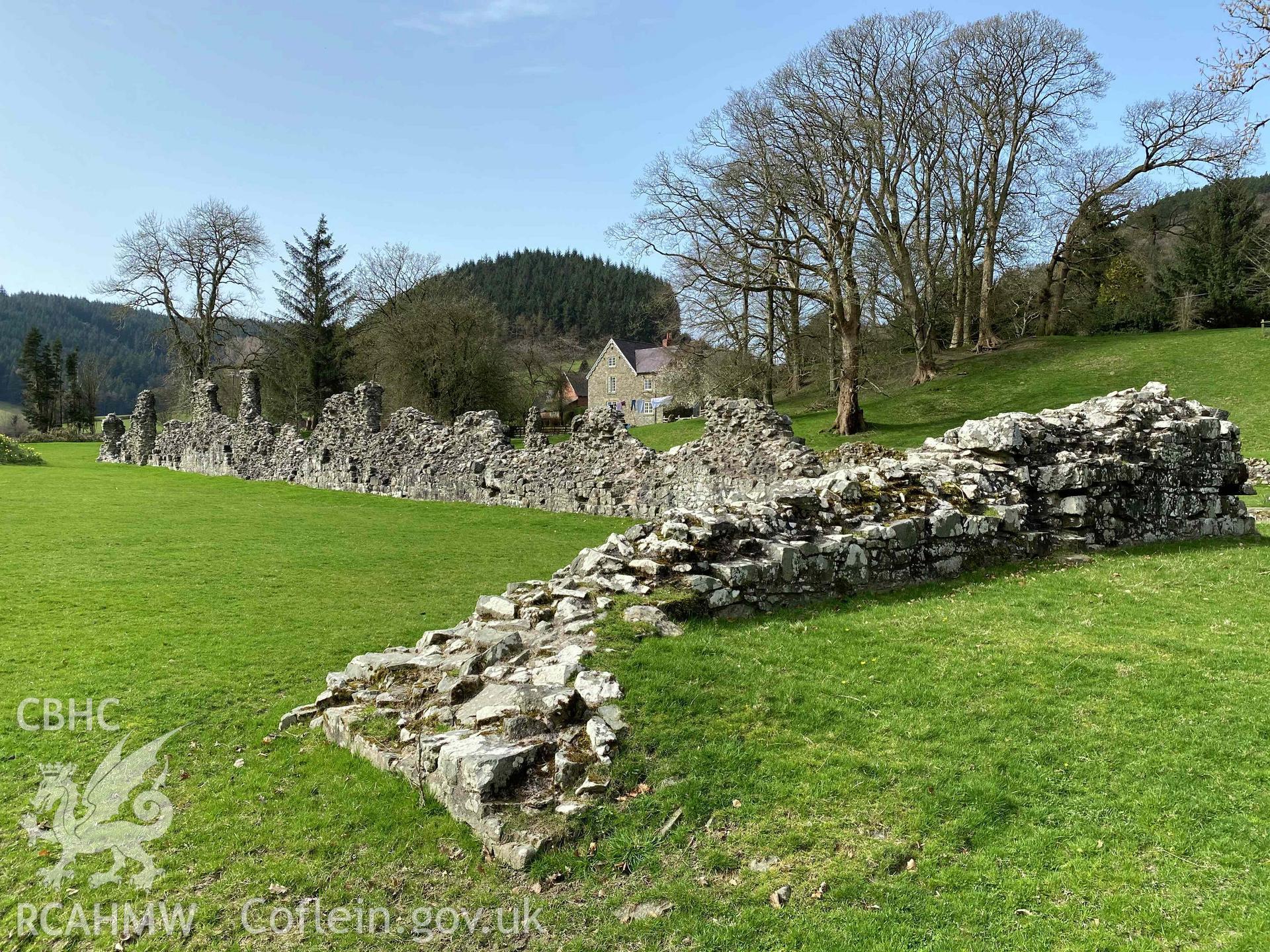 Digital photograph of walls at Abbey Cwmhir. Produced by Paul Davis in 2020