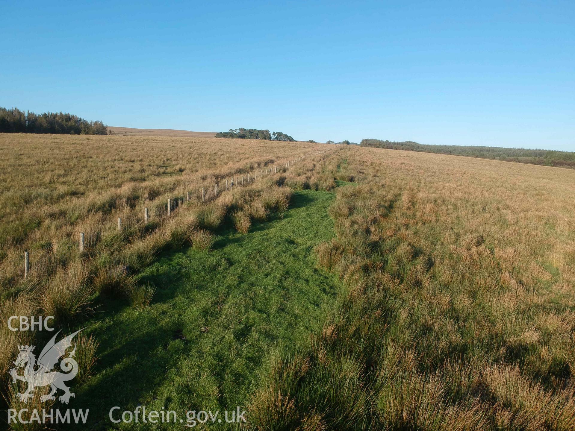 Digital photograph of Sarn Helen, section of road north-east of Coelbren fort, produced by Paul Davis in 2020